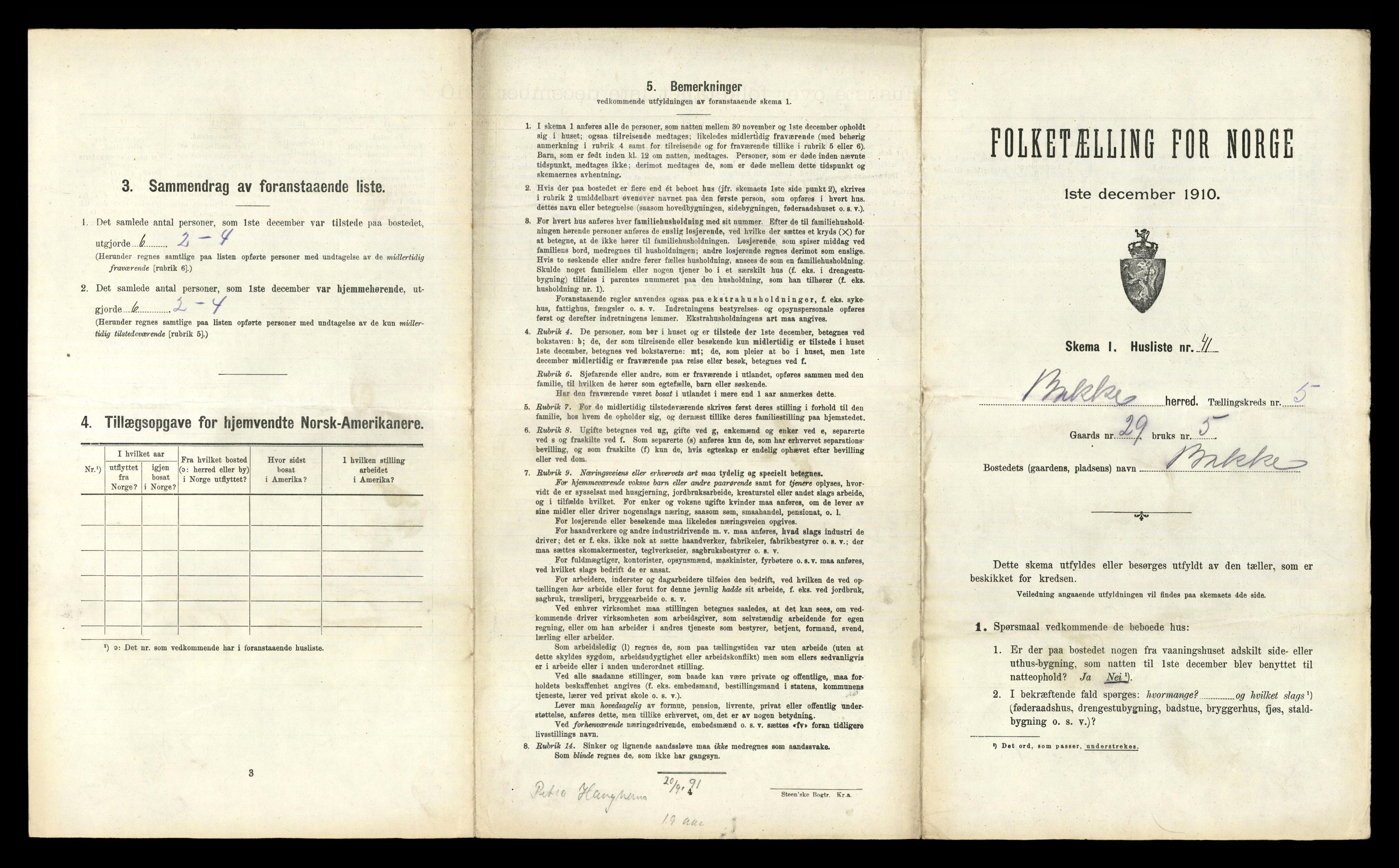 RA, 1910 census for Bakke, 1910, p. 297