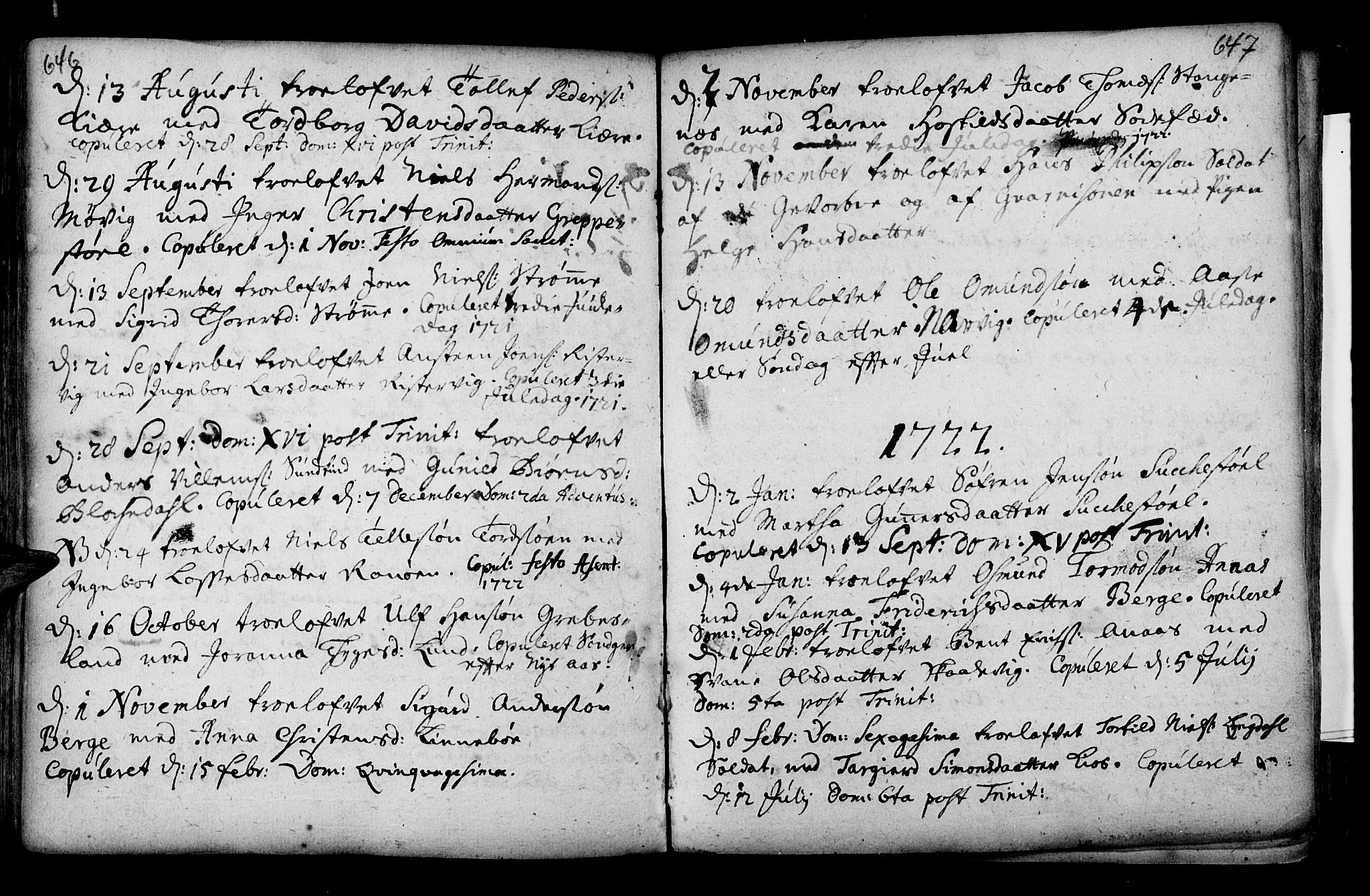 Oddernes sokneprestkontor, SAK/1111-0033/F/Fa/Faa/L0002: Parish register (official) no. A 2, 1719-1764, p. 646-647