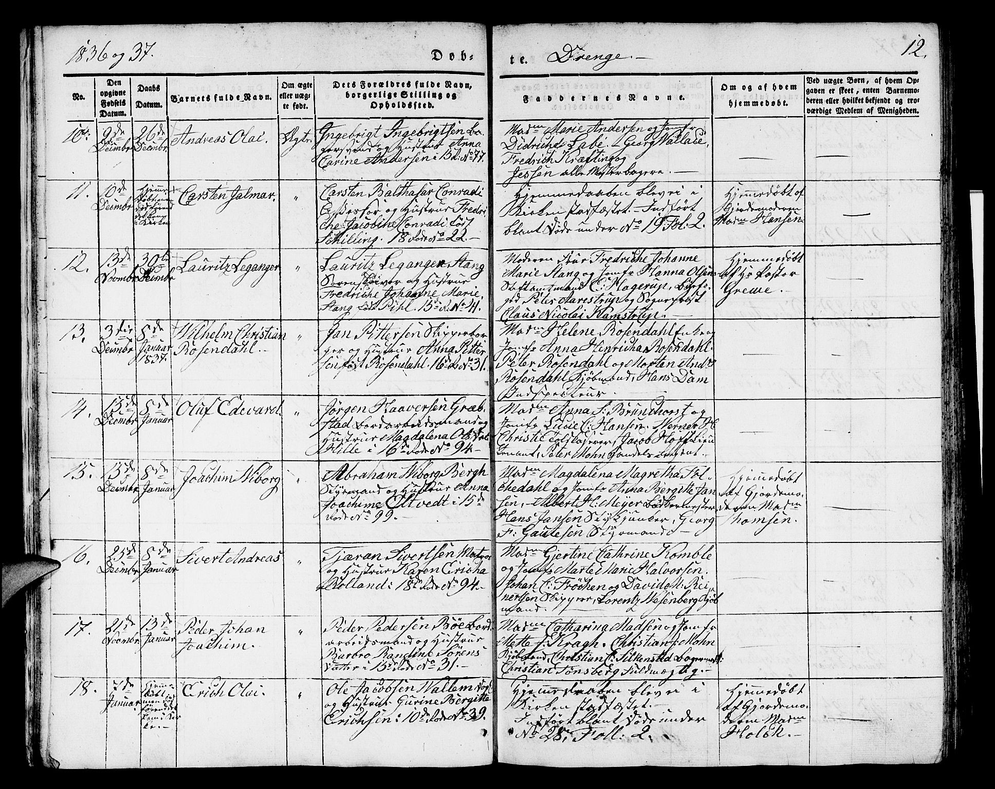 Domkirken sokneprestembete, AV/SAB-A-74801/H/Hab/L0008: Parish register (copy) no. B 1, 1836-1841, p. 12