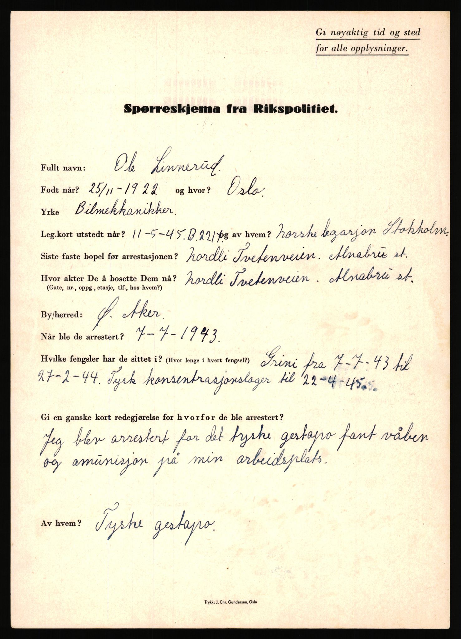 Rikspolitisjefen, AV/RA-S-1560/L/L0010: Kristianslund, Charles Ragnvald - Losvik, Einar, 1940-1945, p. 1111