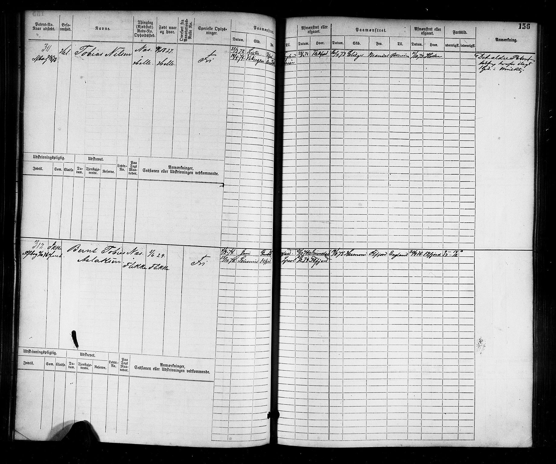 Flekkefjord mønstringskrets, AV/SAK-2031-0018/F/Fb/L0001: Hovedrulle nr 1-764, N-4, 1868-1900, p. 160