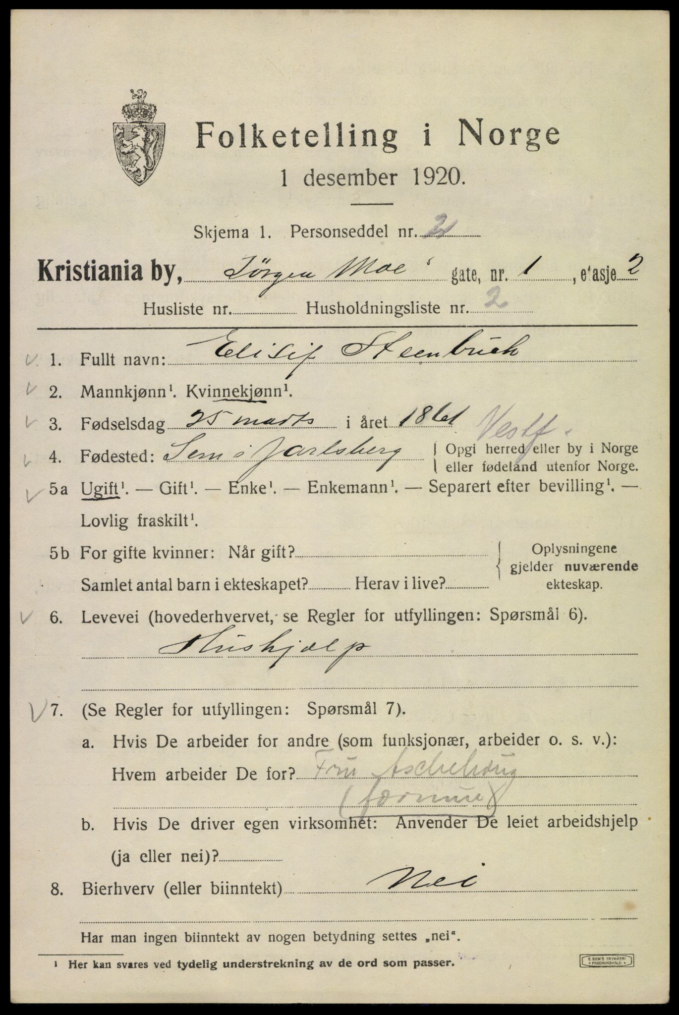 SAO, 1920 census for Kristiania, 1920, p. 325661