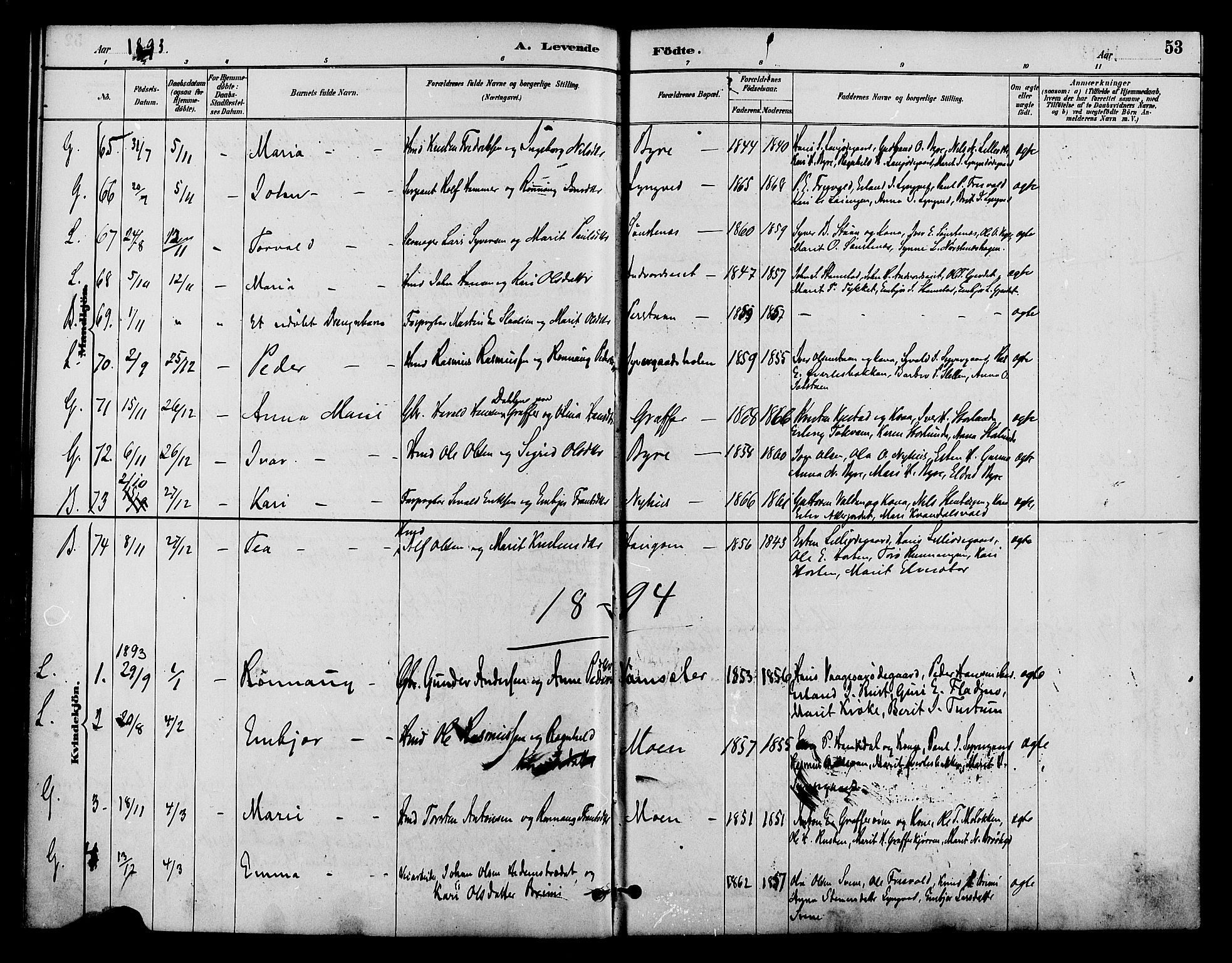 Lom prestekontor, SAH/PREST-070/K/L0008: Parish register (official) no. 8, 1885-1898, p. 53