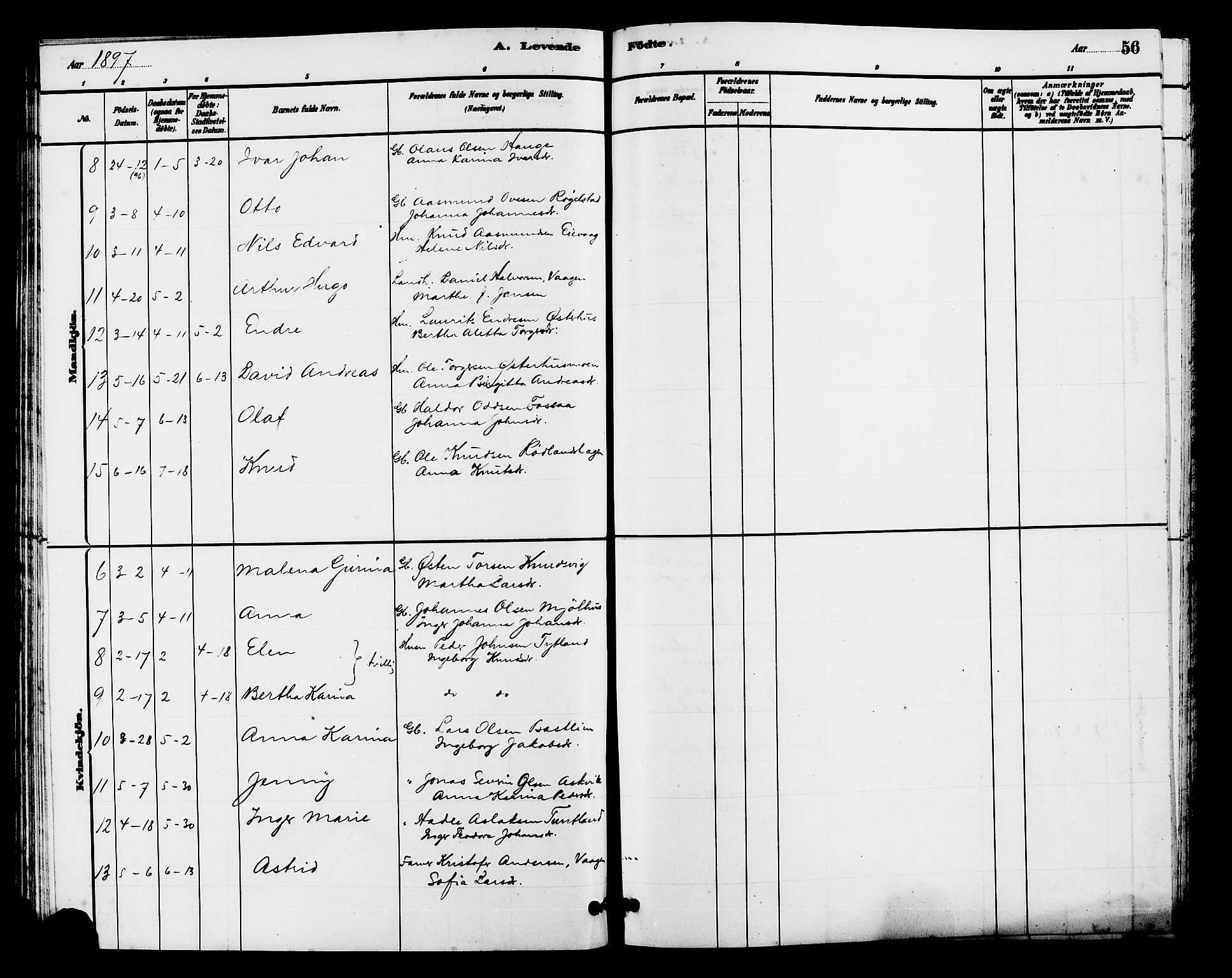 Hjelmeland sokneprestkontor, AV/SAST-A-101843/01/V/L0007: Parish register (copy) no. B 7, 1880-1909, p. 56