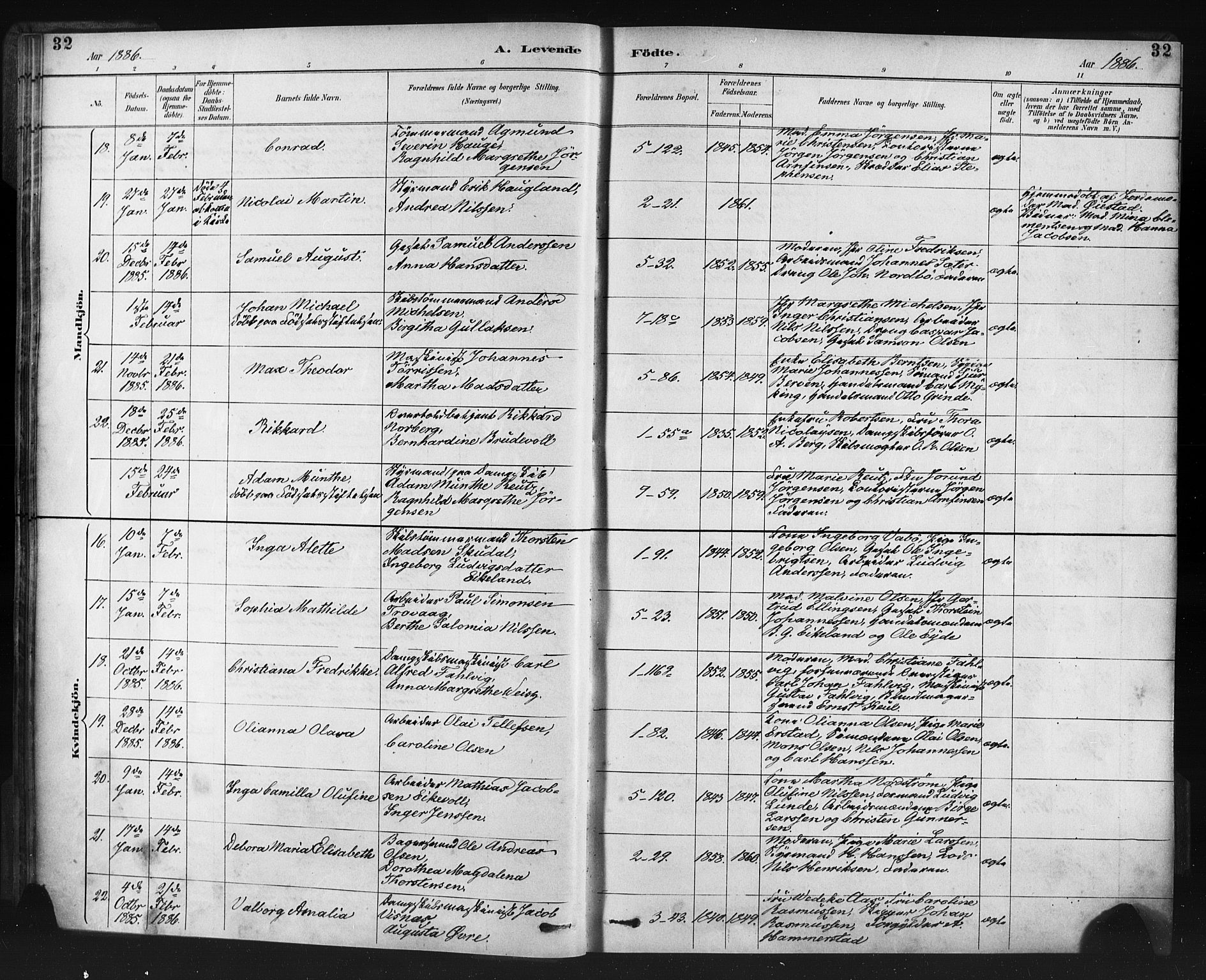 Nykirken Sokneprestembete, AV/SAB-A-77101/H/Haa: Parish register (official) no. B 5, 1885-1894, p. 32