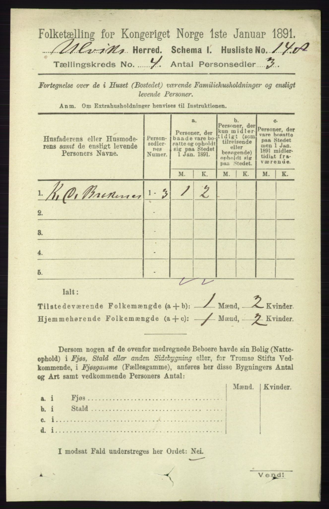 RA, 1891 census for 1233 Ulvik, 1891, p. 578