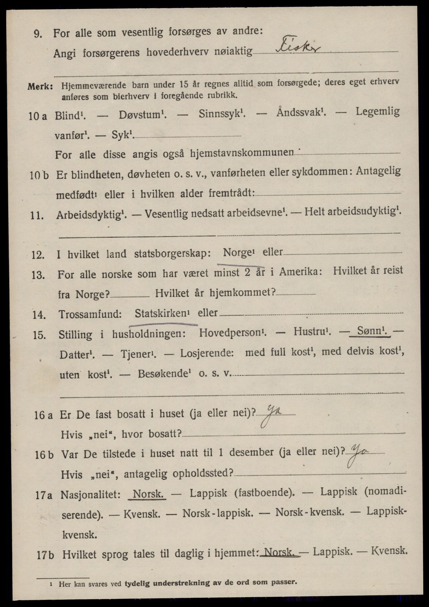 SAT, 1920 census for Sandstad, 1920, p. 2084