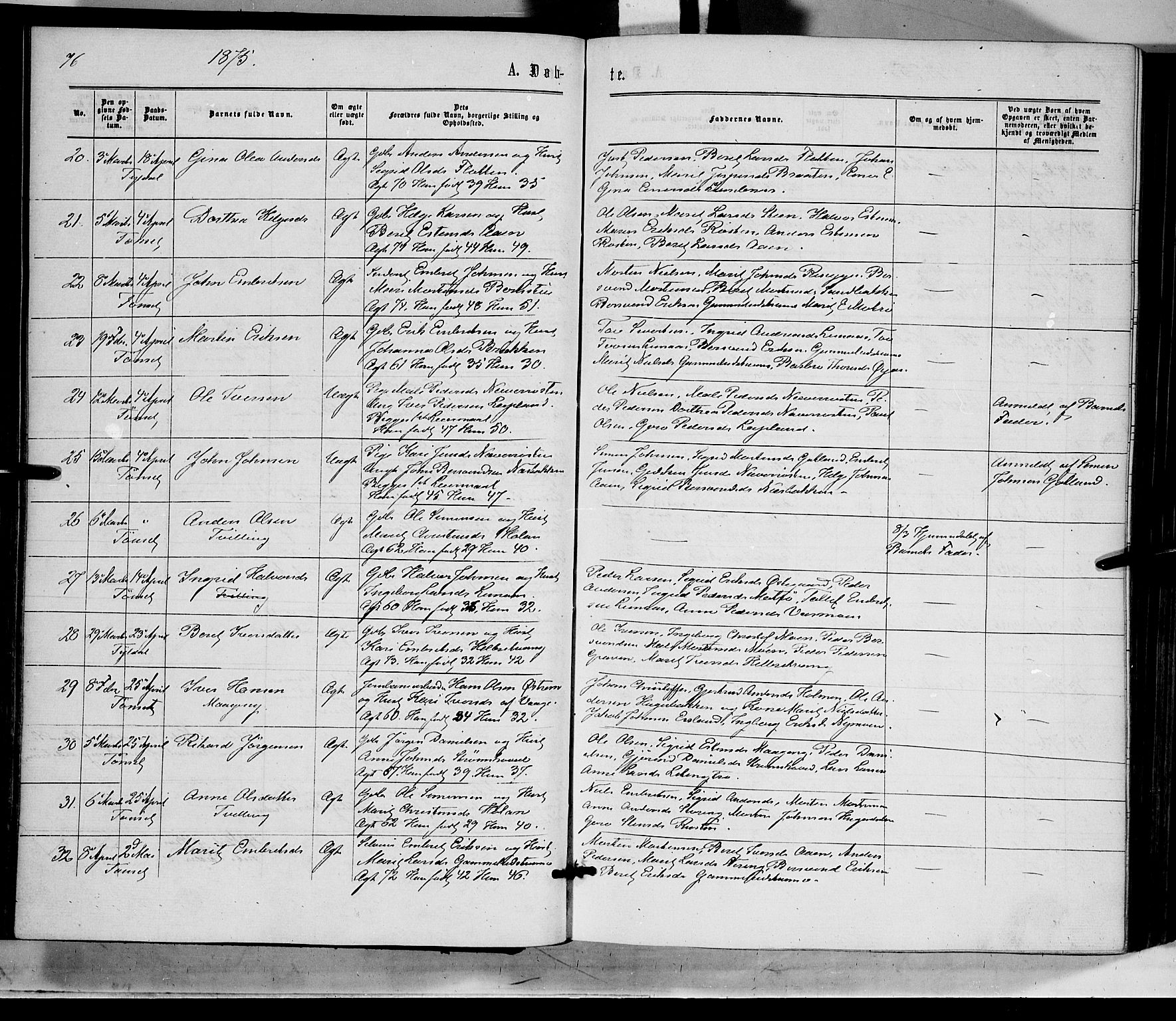 Tynset prestekontor, SAH/PREST-058/H/Ha/Haa/L0021: Parish register (official) no. 21, 1863-1879, p. 76