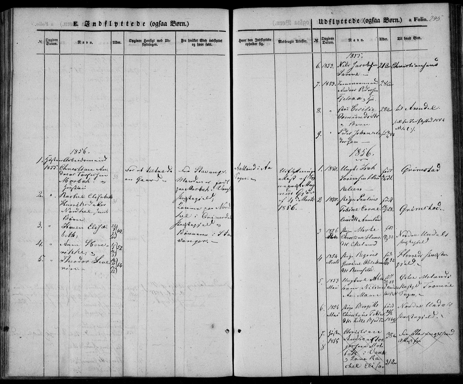 Lyngdal sokneprestkontor, SAK/1111-0029/F/Fa/Fac/L0009: Parish register (official) no. A 9, 1852-1864, p. 245