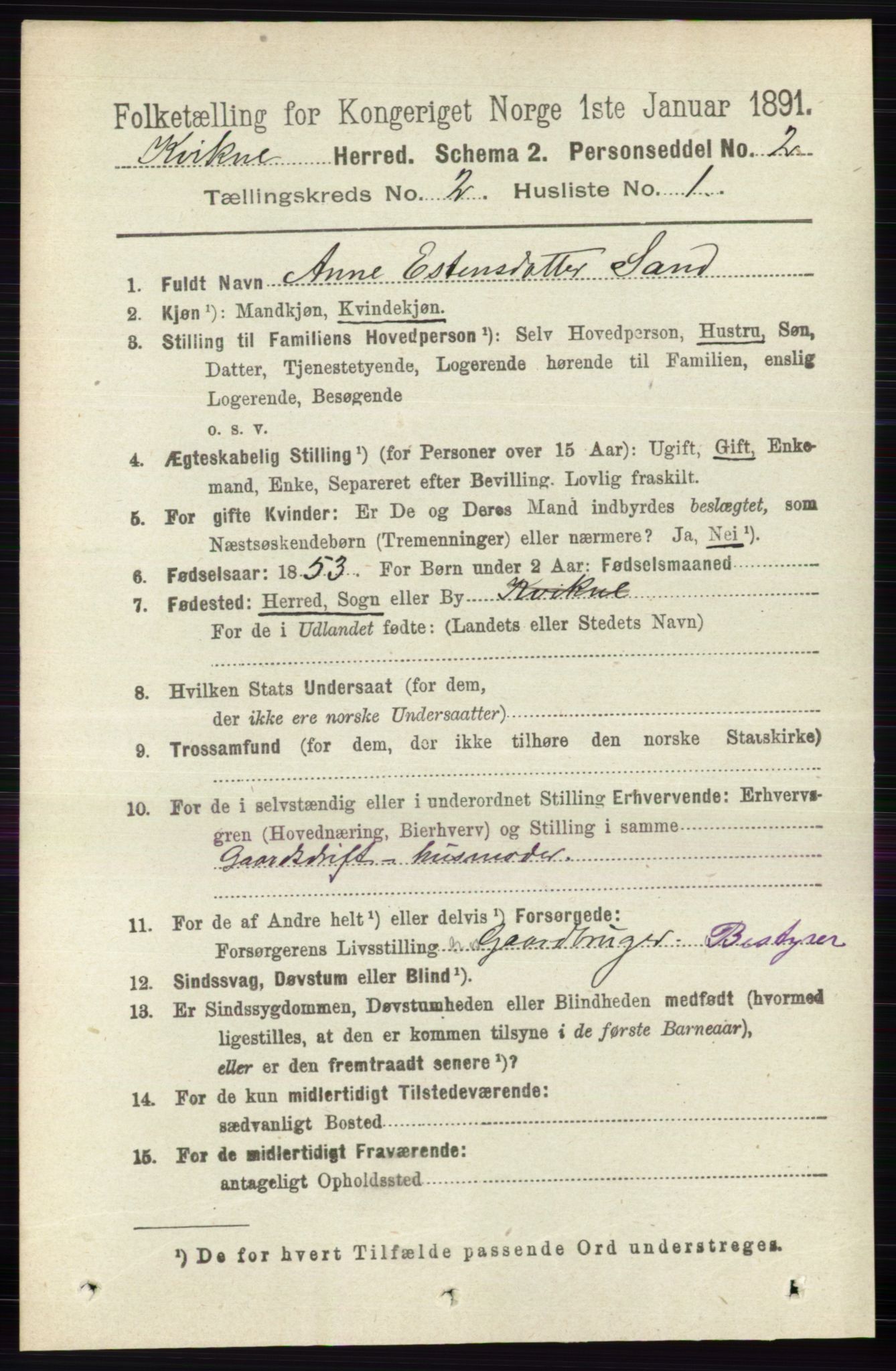 RA, 1891 census for 0440 Kvikne, 1891, p. 300