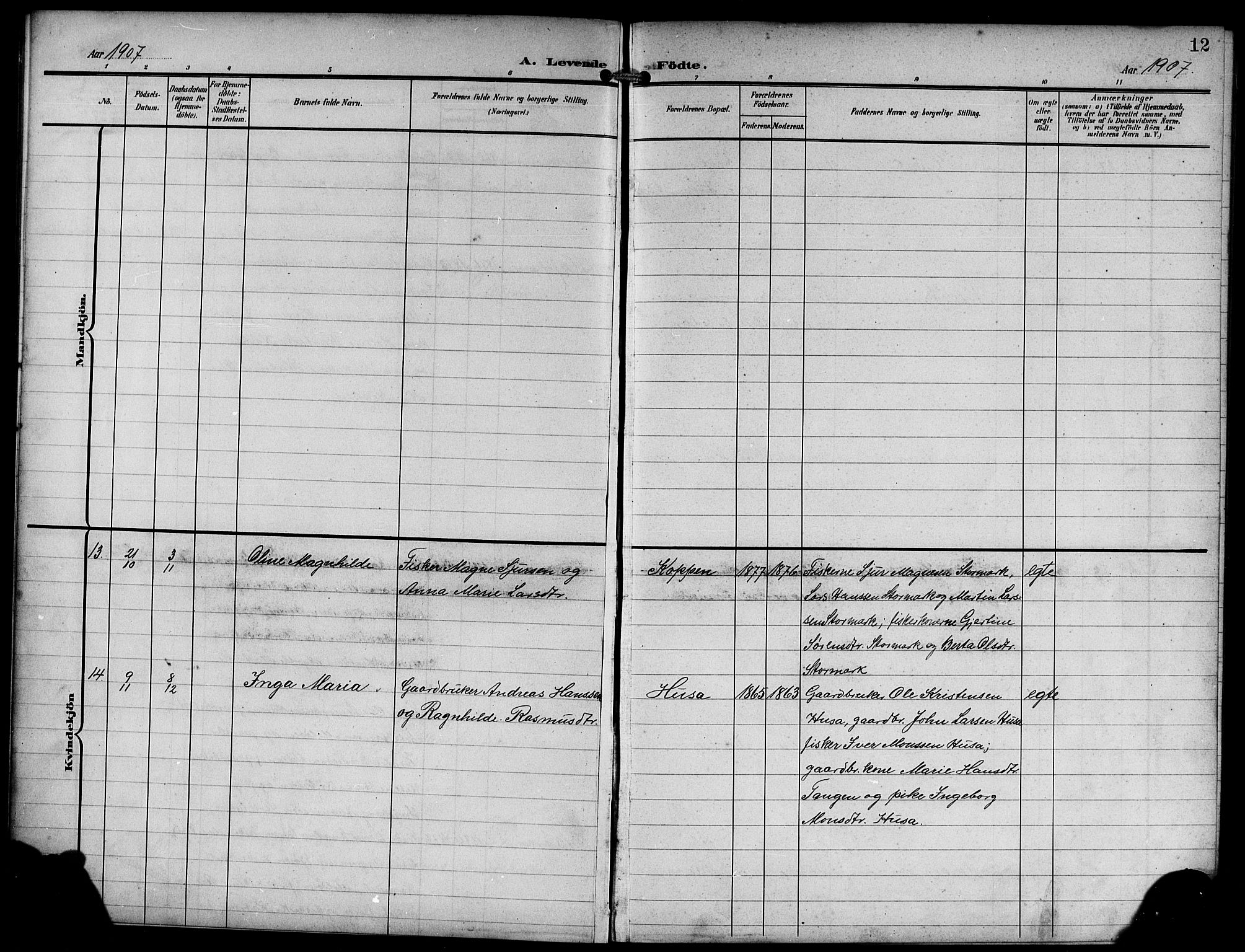 Lindås Sokneprestembete, SAB/A-76701/H/Hab: Parish register (copy) no. D 3, 1906-1917, p. 12