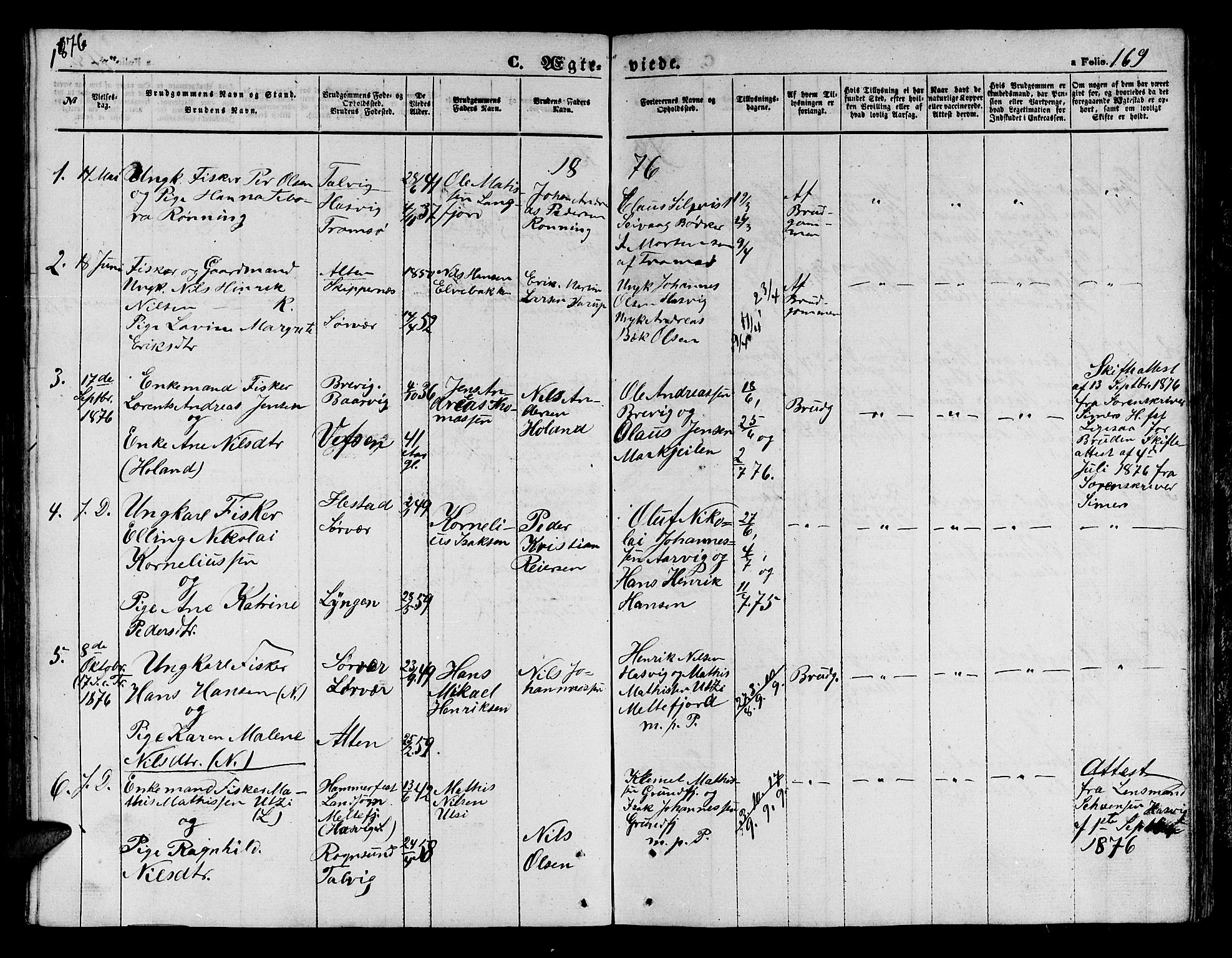 Loppa sokneprestkontor, SATØ/S-1339/H/Hb/L0003klokker: Parish register (copy) no. 3, 1853-1880, p. 169