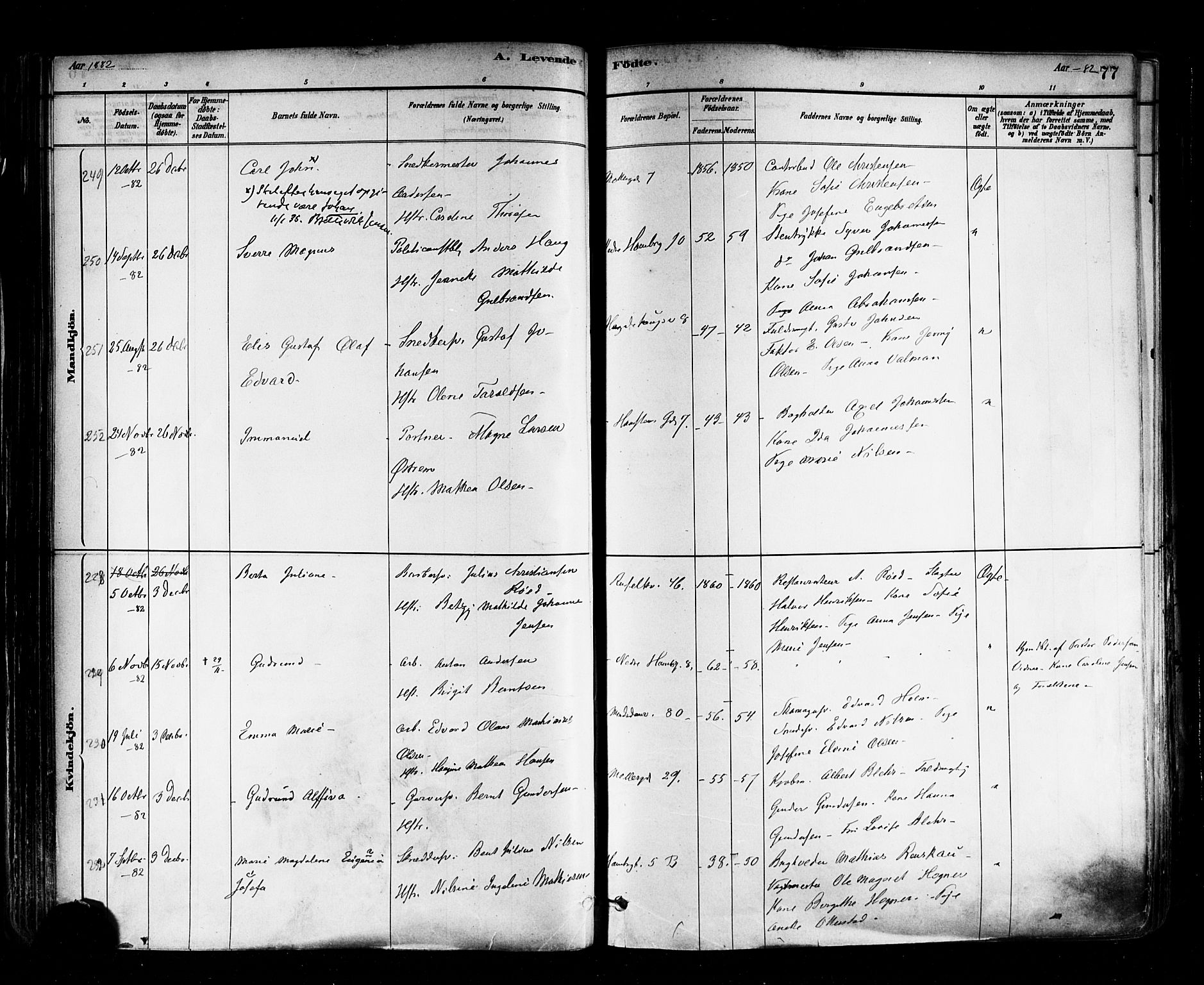 Trefoldighet prestekontor Kirkebøker, AV/SAO-A-10882/F/Fa/L0005: Parish register (official) no. I 5, 1881-1891, p. 77