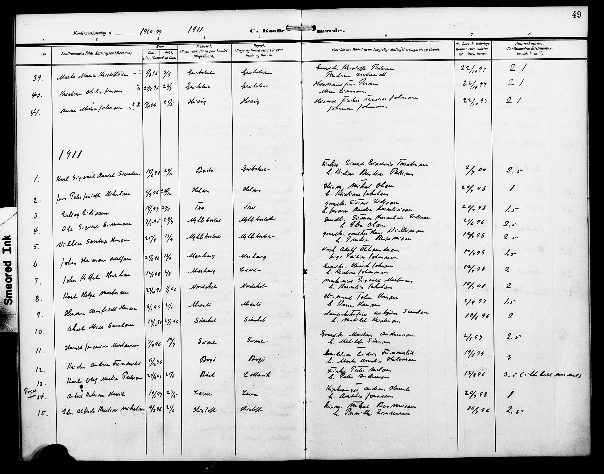 Ministerialprotokoller, klokkerbøker og fødselsregistre - Nordland, SAT/A-1459/857/L0829: Parish register (copy) no. 857C04, 1906-1916, p. 49