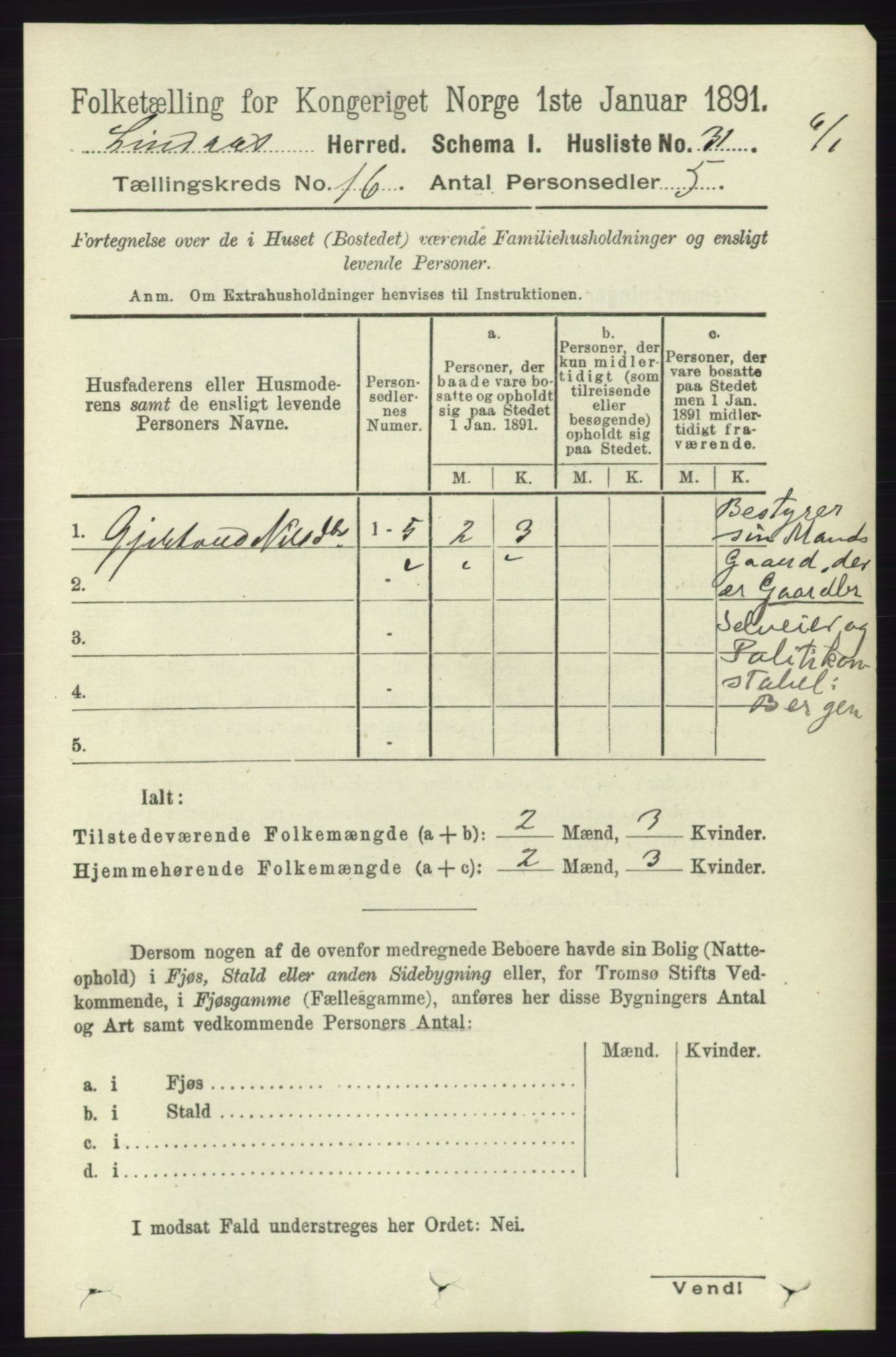 RA, 1891 census for 1263 Lindås, 1891, p. 5671