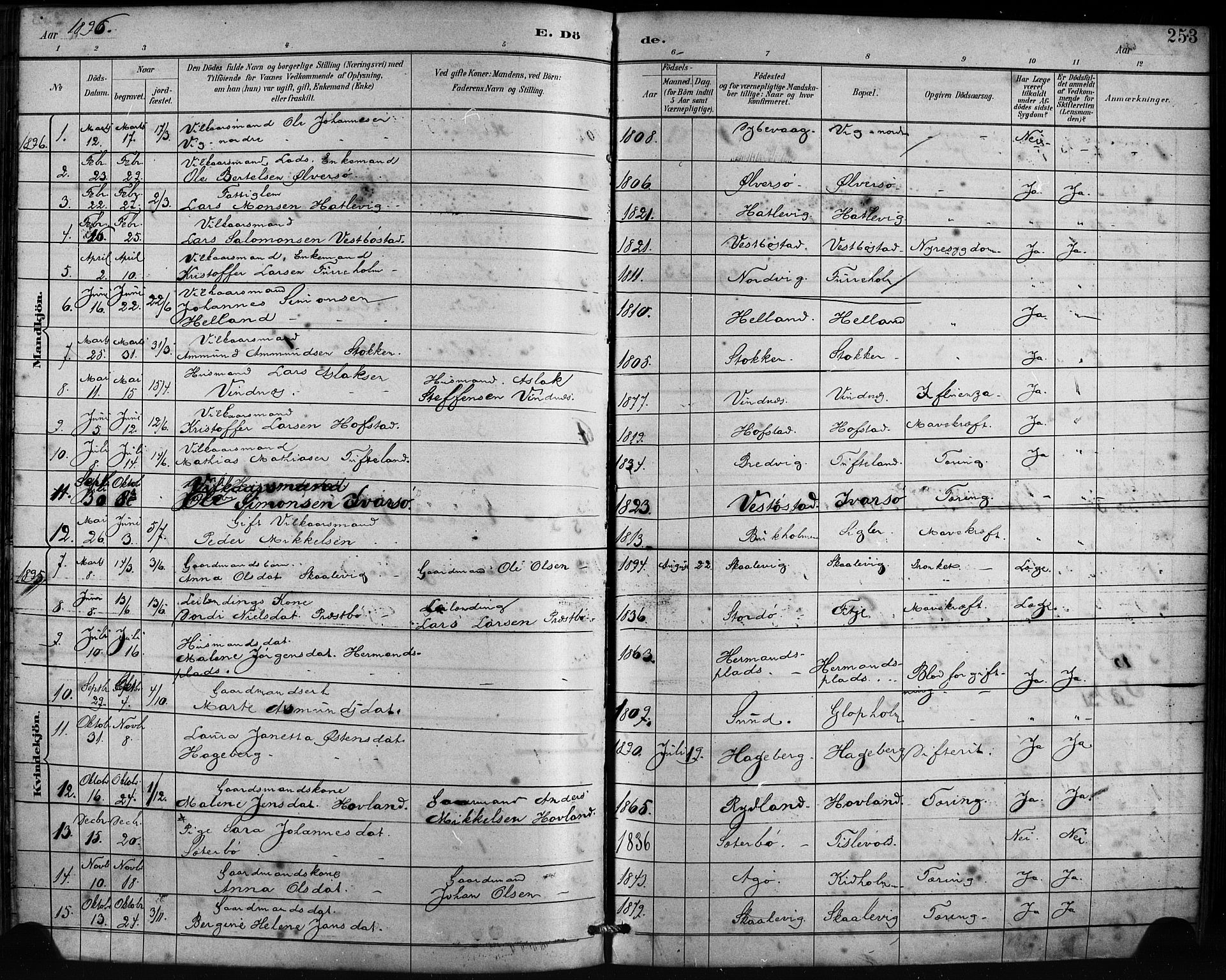 Fitjar sokneprestembete, SAB/A-99926: Parish register (official) no. A 2, 1882-1899, p. 253