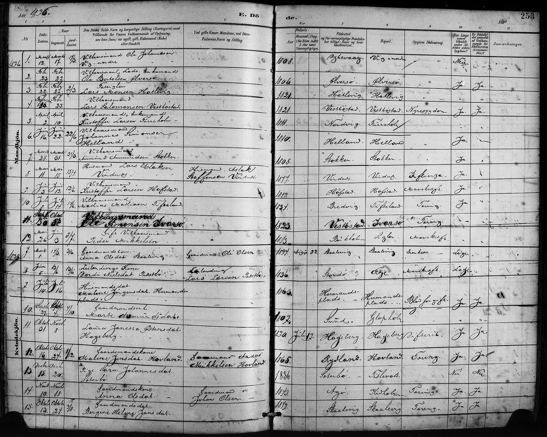 Fitjar sokneprestembete, AV/SAB-A-99926: Parish register (official) no. A 2, 1882-1899, p. 253