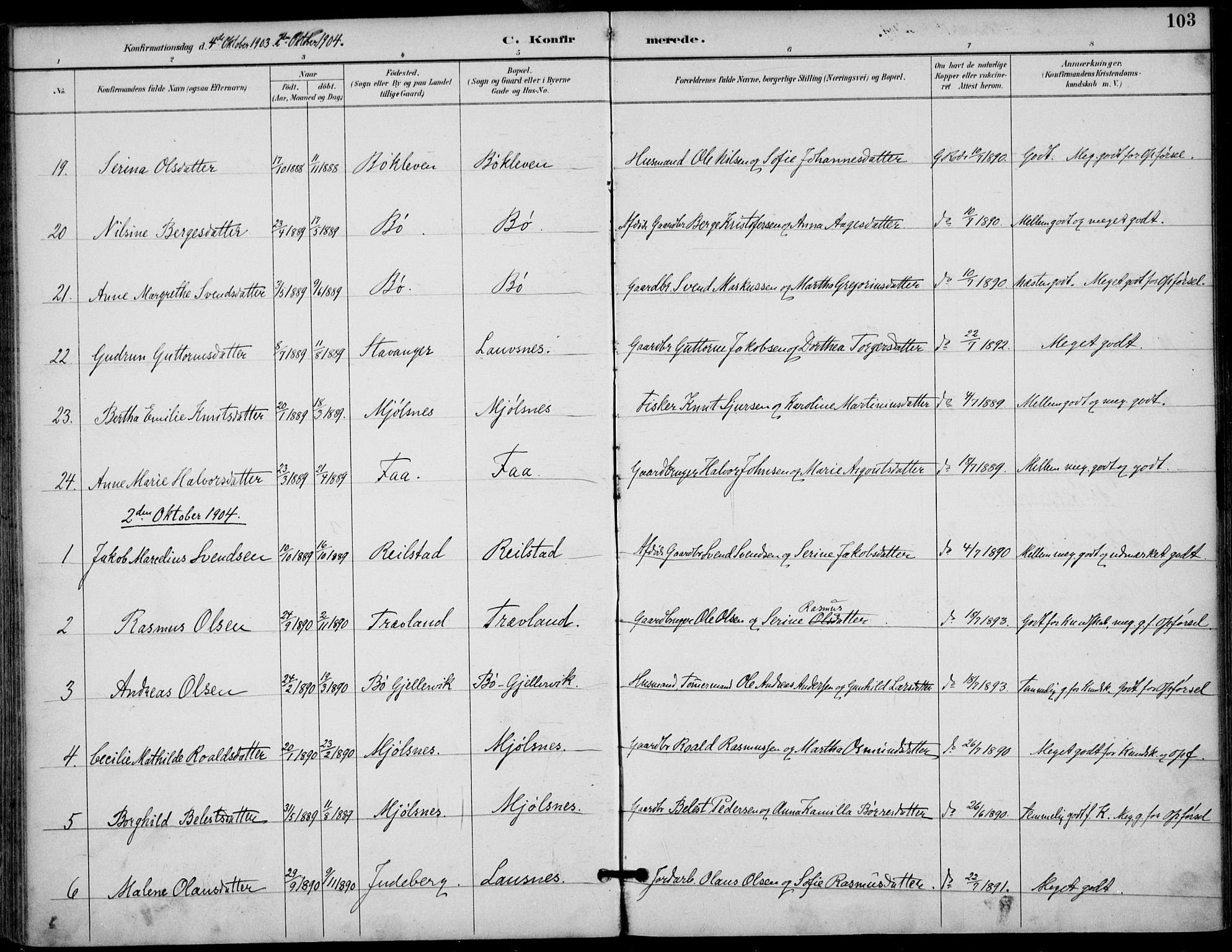 Finnøy sokneprestkontor, AV/SAST-A-101825/H/Ha/Haa/L0011: Parish register (official) no. A 11, 1891-1910, p. 103