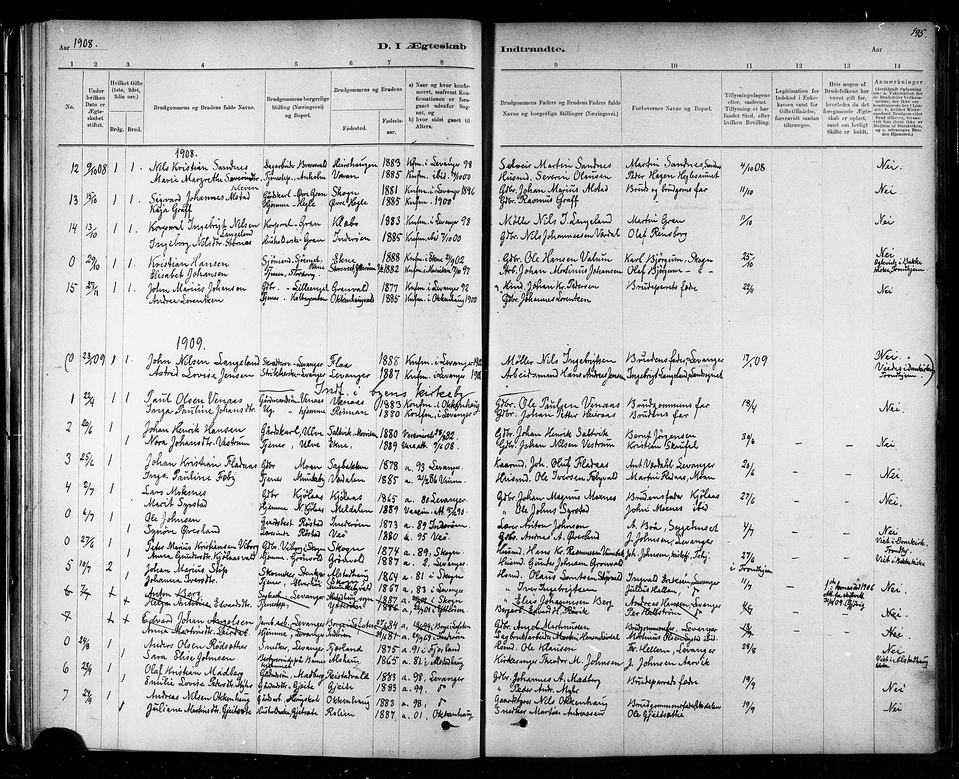 Ministerialprotokoller, klokkerbøker og fødselsregistre - Nord-Trøndelag, SAT/A-1458/721/L0208: Parish register (copy) no. 721C01, 1880-1917, p. 195