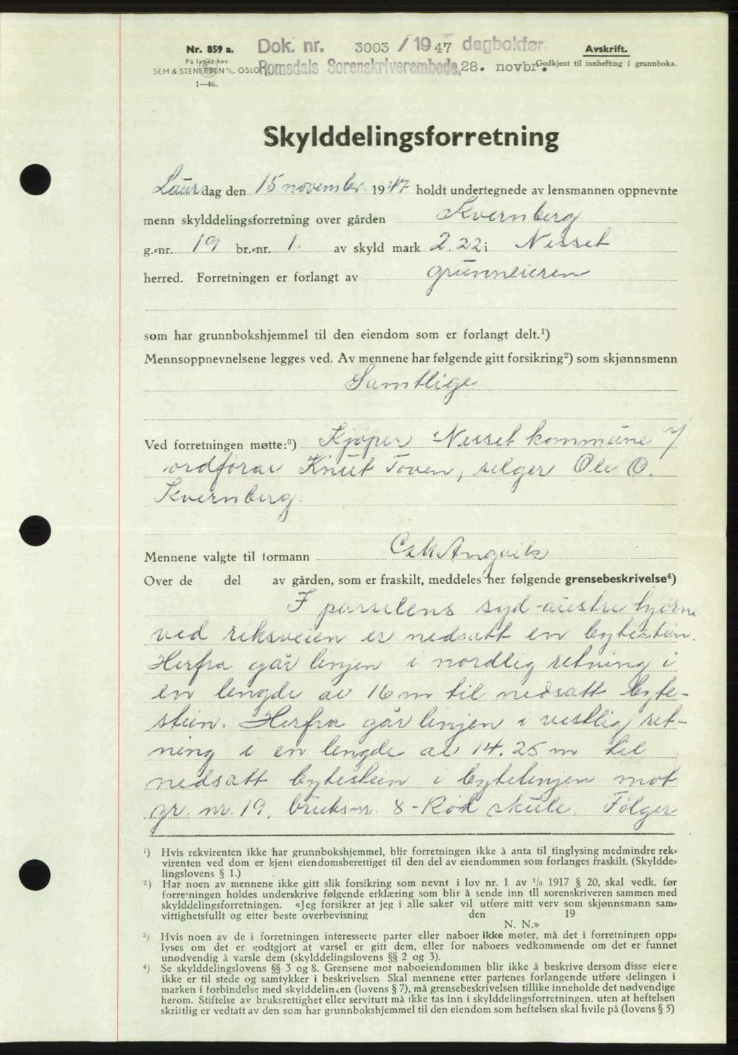 Romsdal sorenskriveri, SAT/A-4149/1/2/2C: Mortgage book no. A24, 1947-1947, Diary no: : 3003/1947