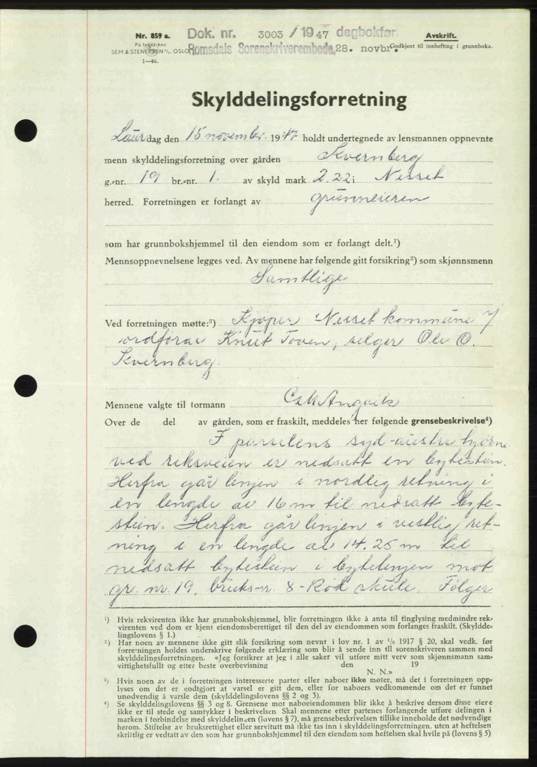 Romsdal sorenskriveri, AV/SAT-A-4149/1/2/2C: Mortgage book no. A24, 1947-1947, Diary no: : 3003/1947