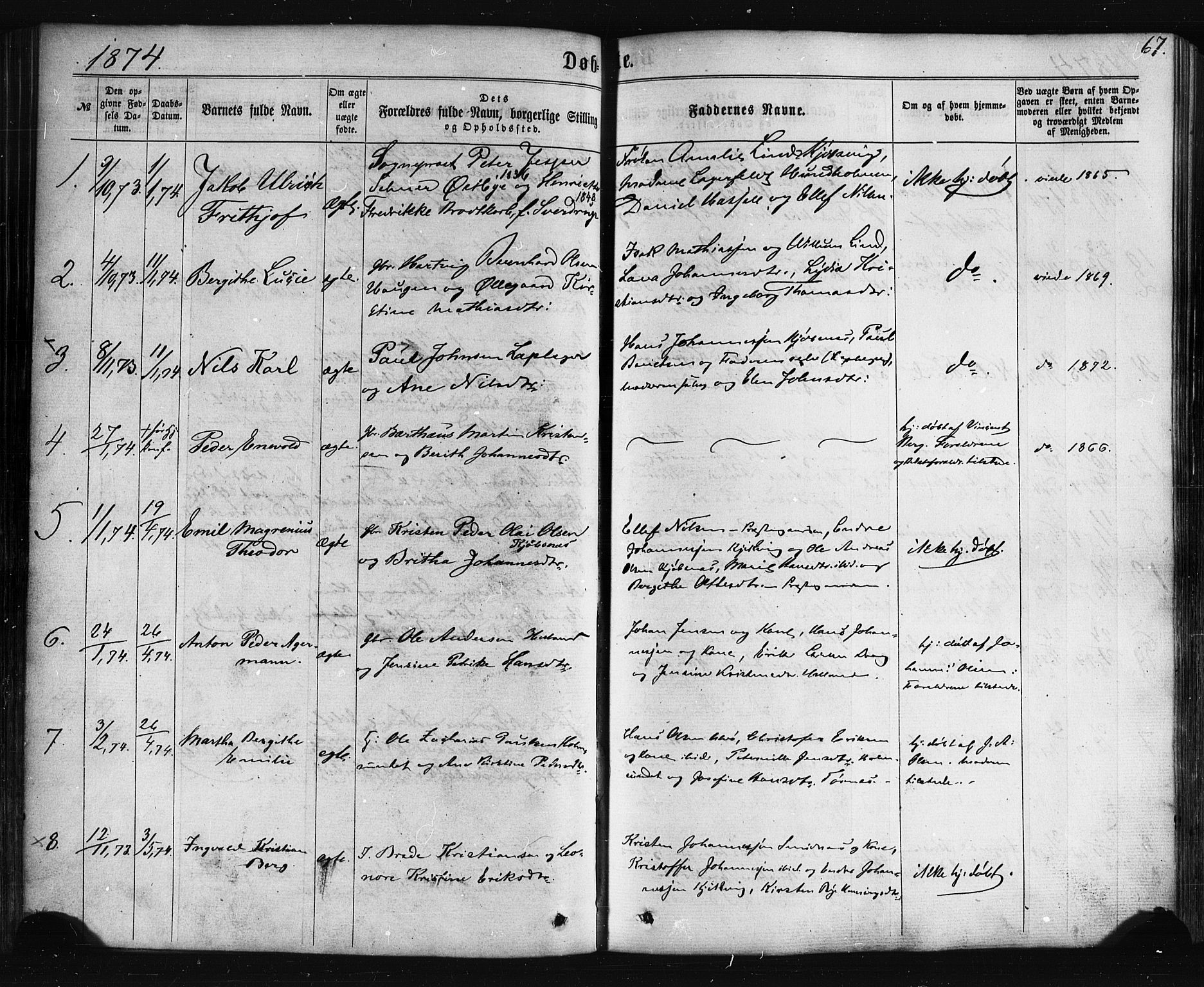 Ministerialprotokoller, klokkerbøker og fødselsregistre - Nordland, AV/SAT-A-1459/861/L0867: Parish register (official) no. 861A02, 1864-1878, p. 67