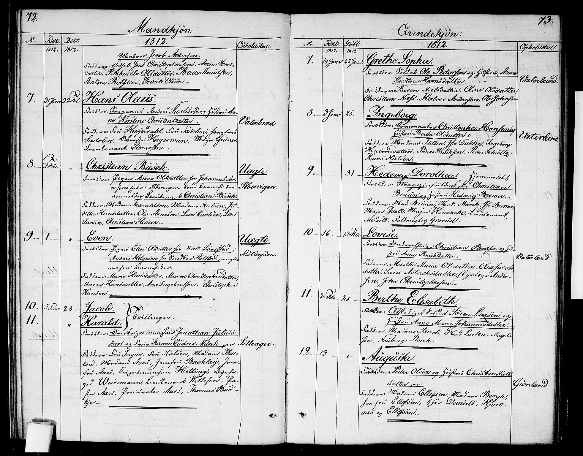 Garnisonsmenigheten Kirkebøker, SAO/A-10846/G/Ga/L0002: Parish register (copy) no. 2, 1810-1814, p. 72-73
