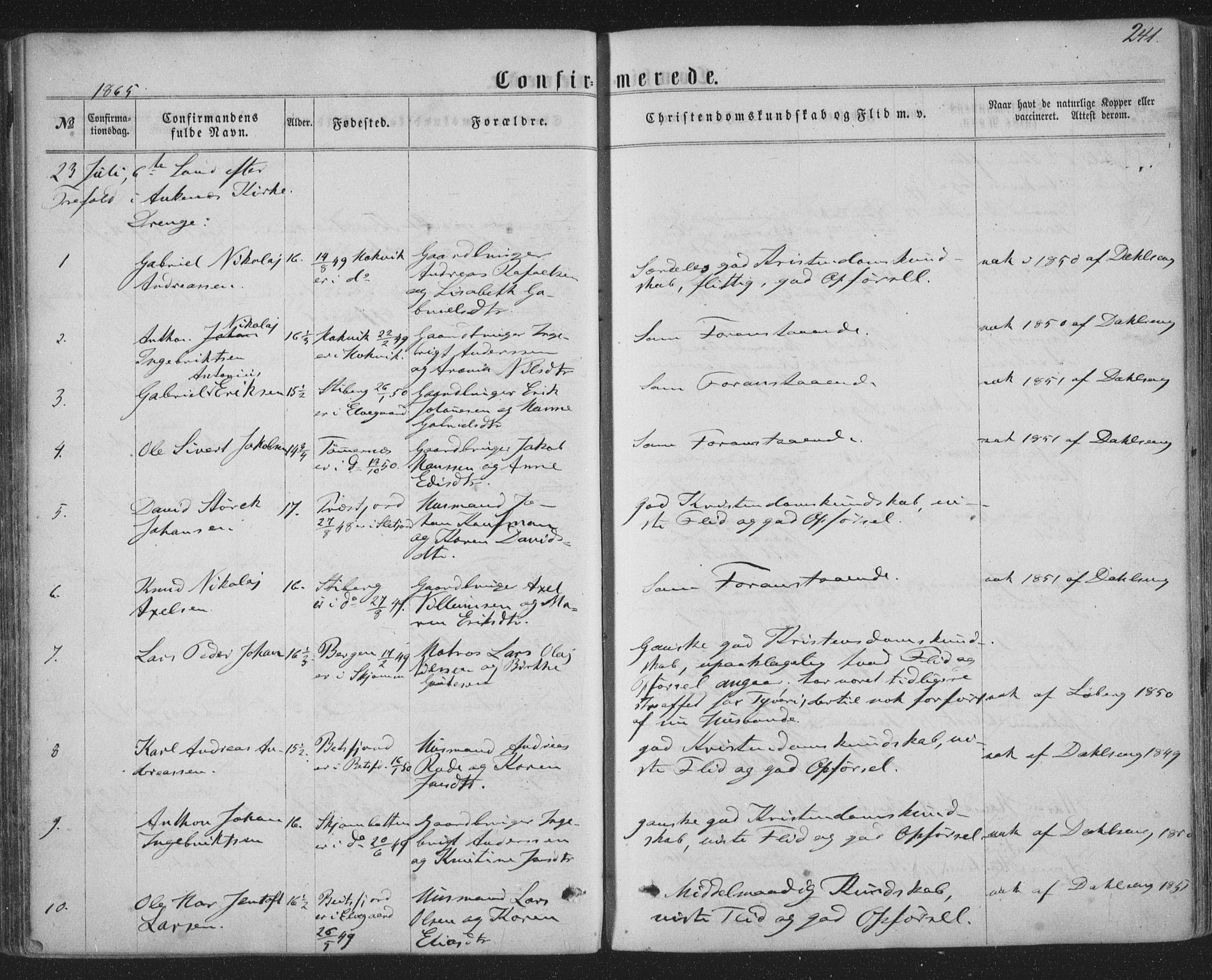 Ministerialprotokoller, klokkerbøker og fødselsregistre - Nordland, AV/SAT-A-1459/863/L0896: Parish register (official) no. 863A08, 1861-1871, p. 241