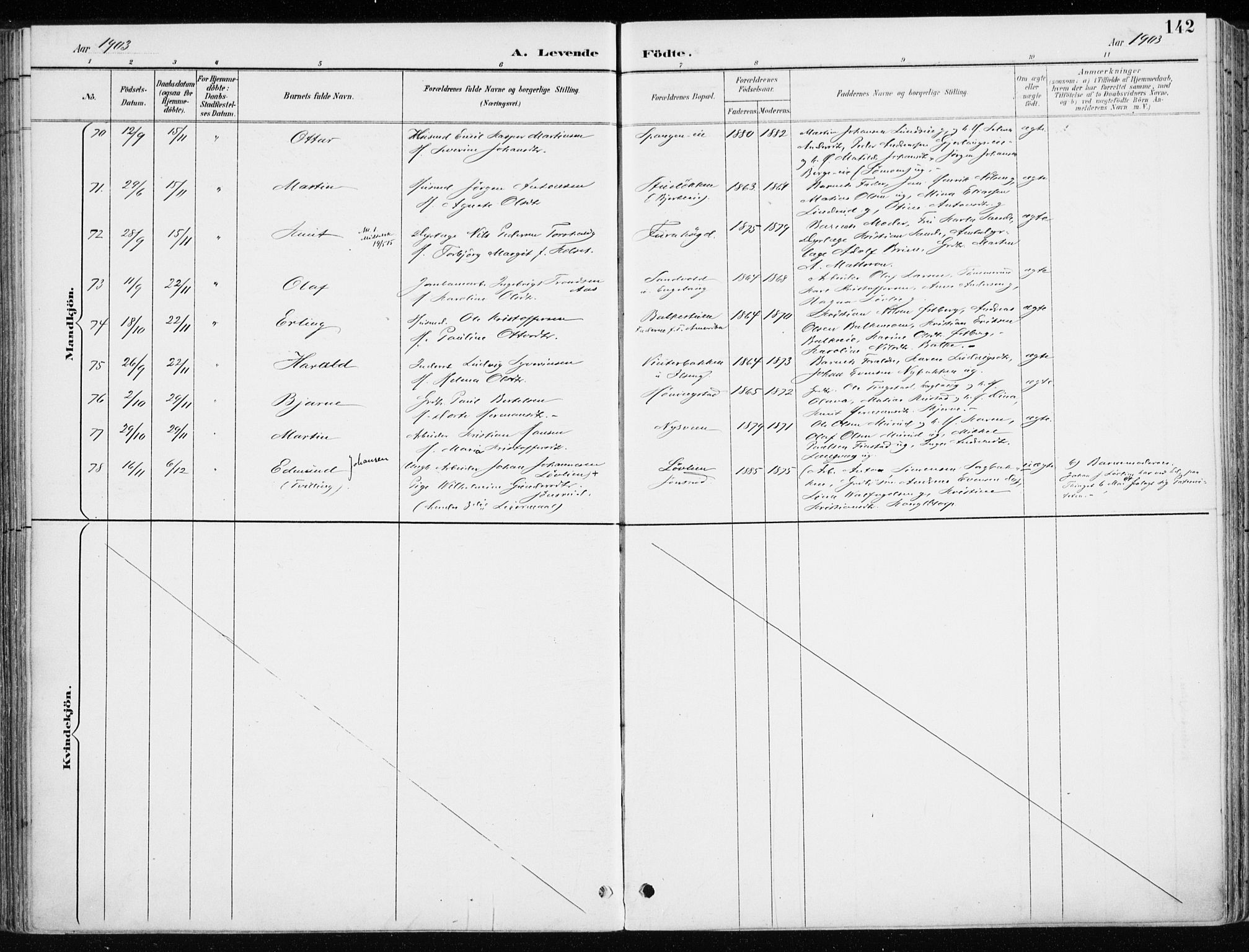 Løten prestekontor, AV/SAH-PREST-022/K/Ka/L0010: Parish register (official) no. 10, 1892-1907, p. 142