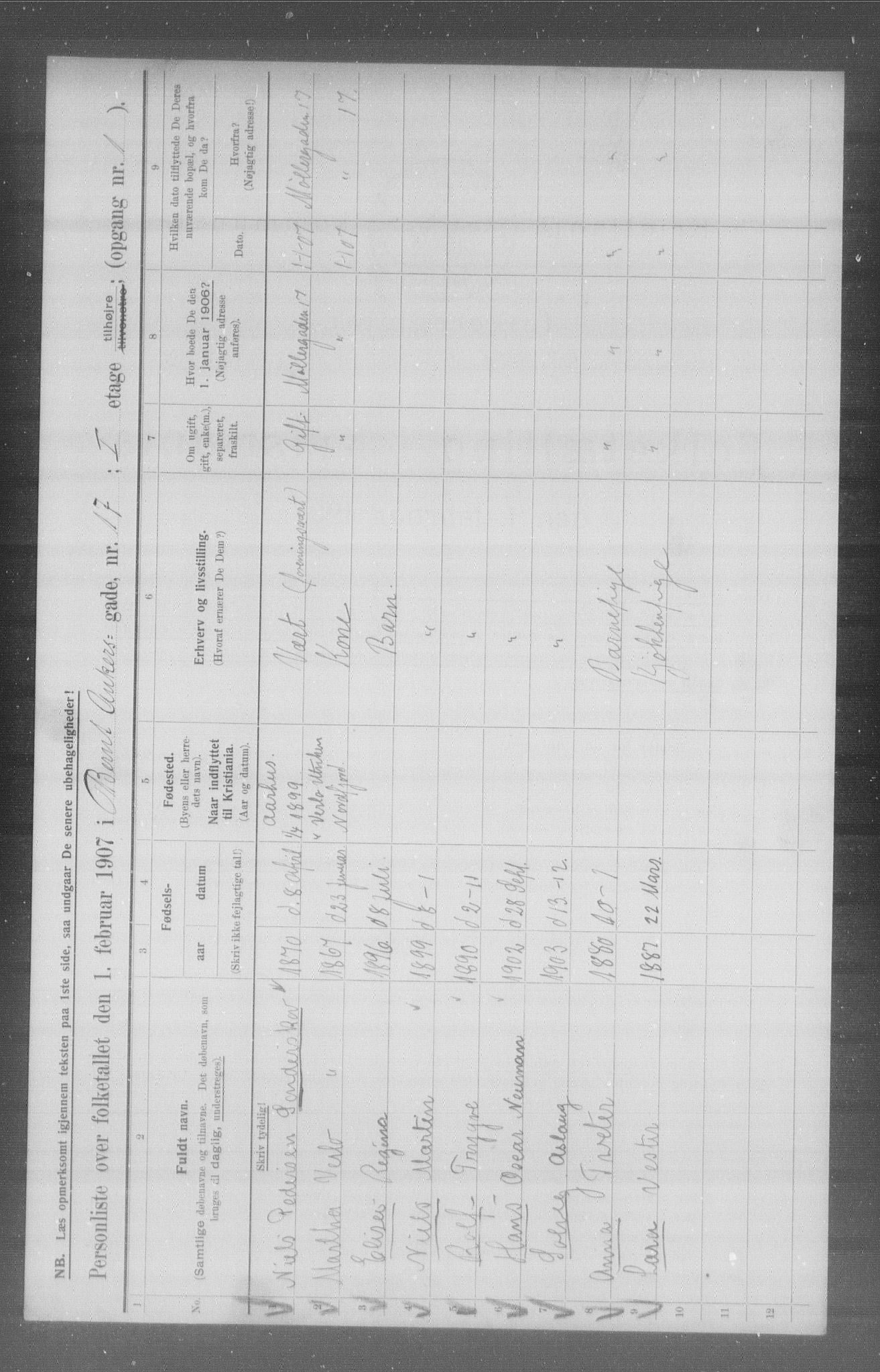 OBA, Municipal Census 1907 for Kristiania, 1907, p. 2561