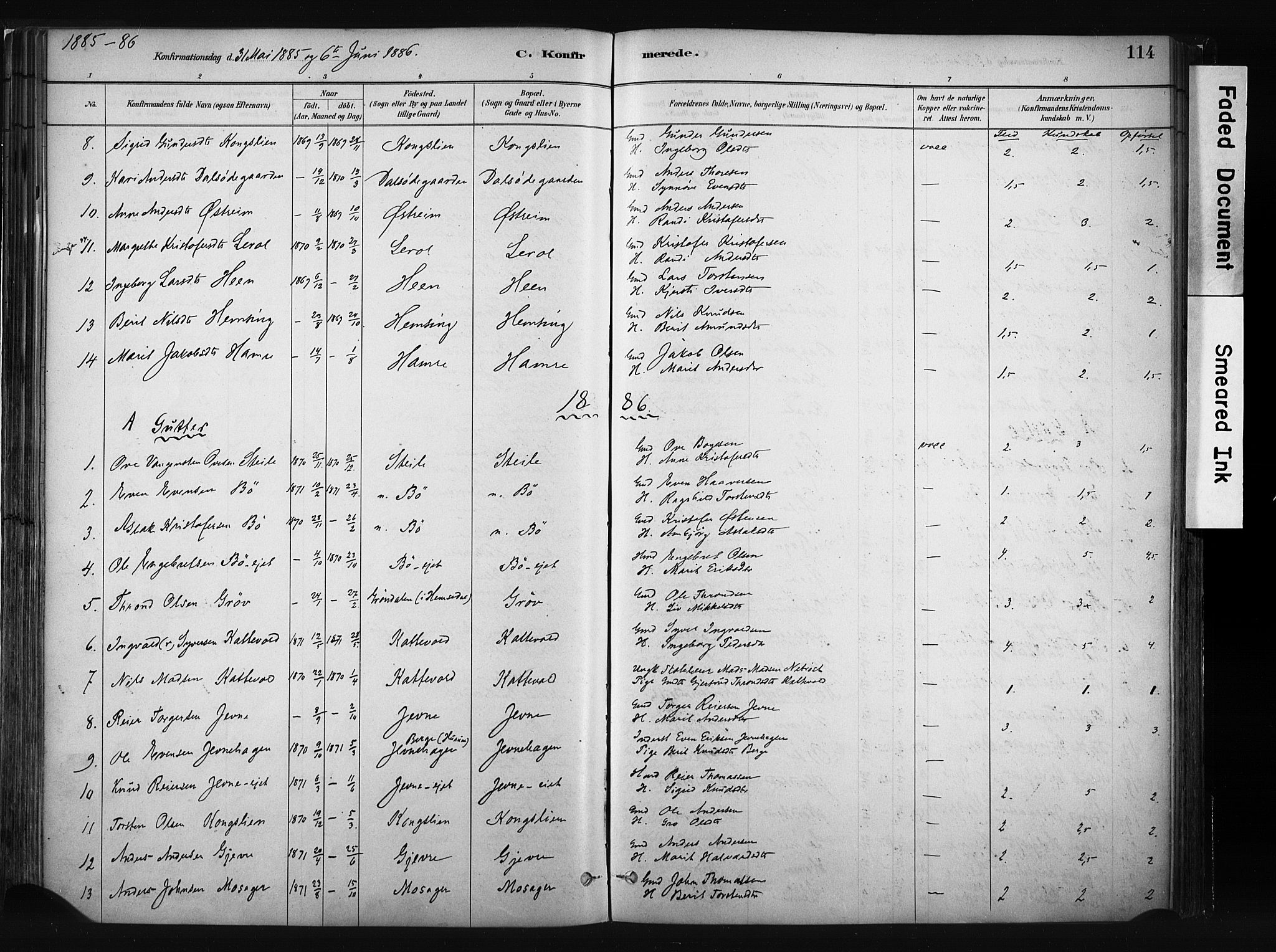Vang prestekontor, Valdres, SAH/PREST-140/H/Ha/L0008: Parish register (official) no. 8, 1882-1910, p. 114