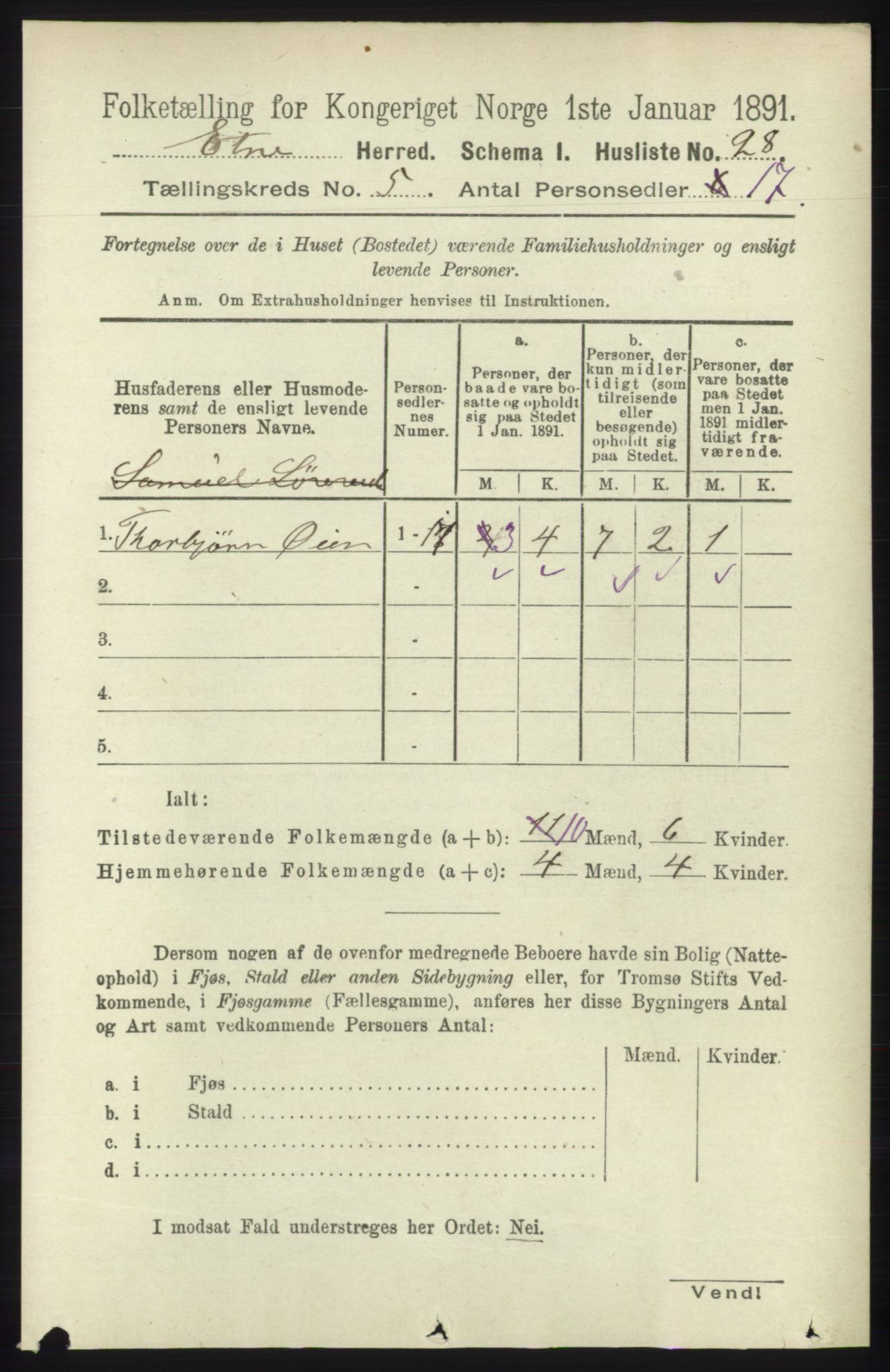 RA, 1891 census for 1211 Etne, 1891, p. 1014