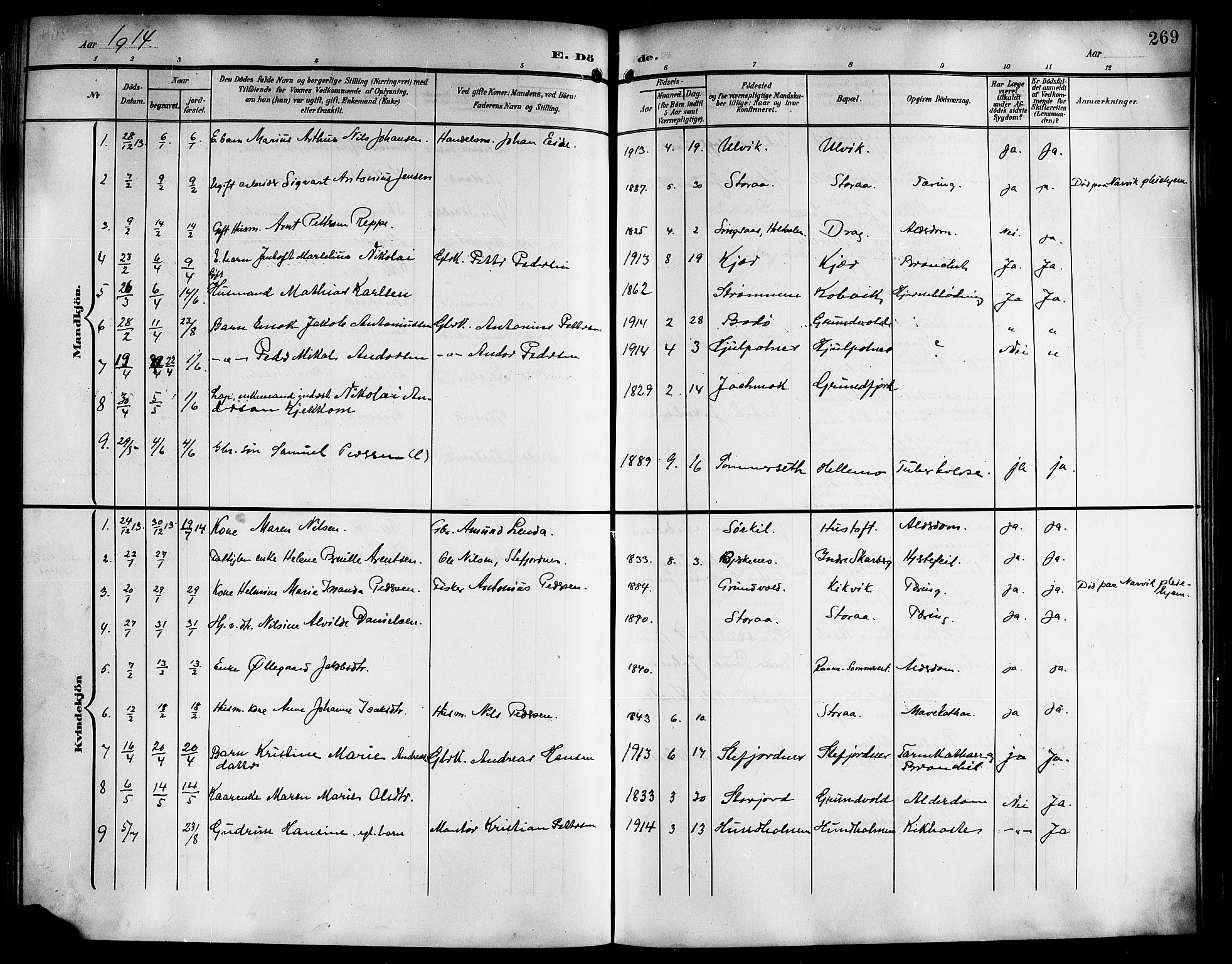 Ministerialprotokoller, klokkerbøker og fødselsregistre - Nordland, AV/SAT-A-1459/861/L0877: Parish register (copy) no. 861C03, 1903-1919, p. 269