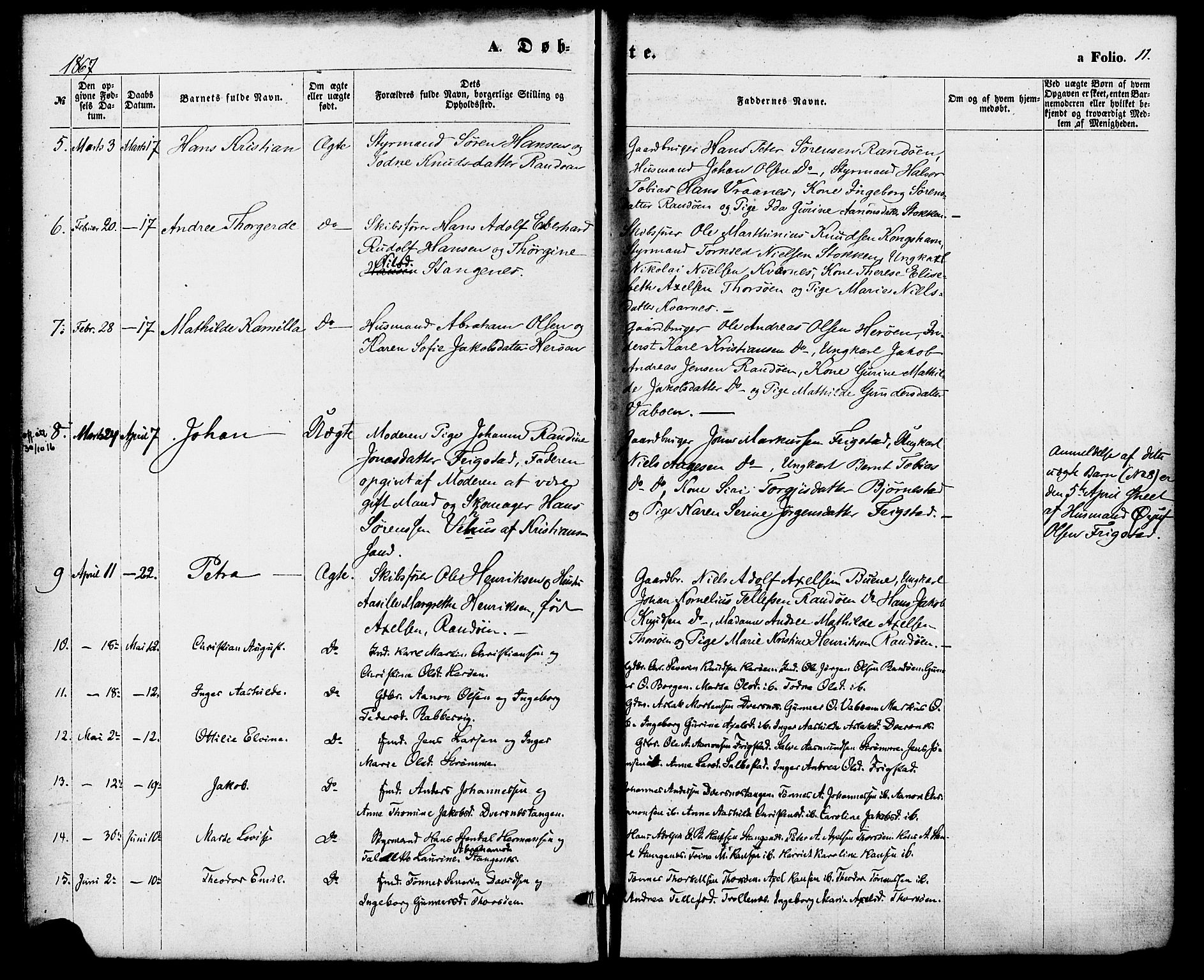 Oddernes sokneprestkontor, SAK/1111-0033/F/Fa/Fab/L0001: Parish register (official) no. A 1, 1865-1884, p. 11