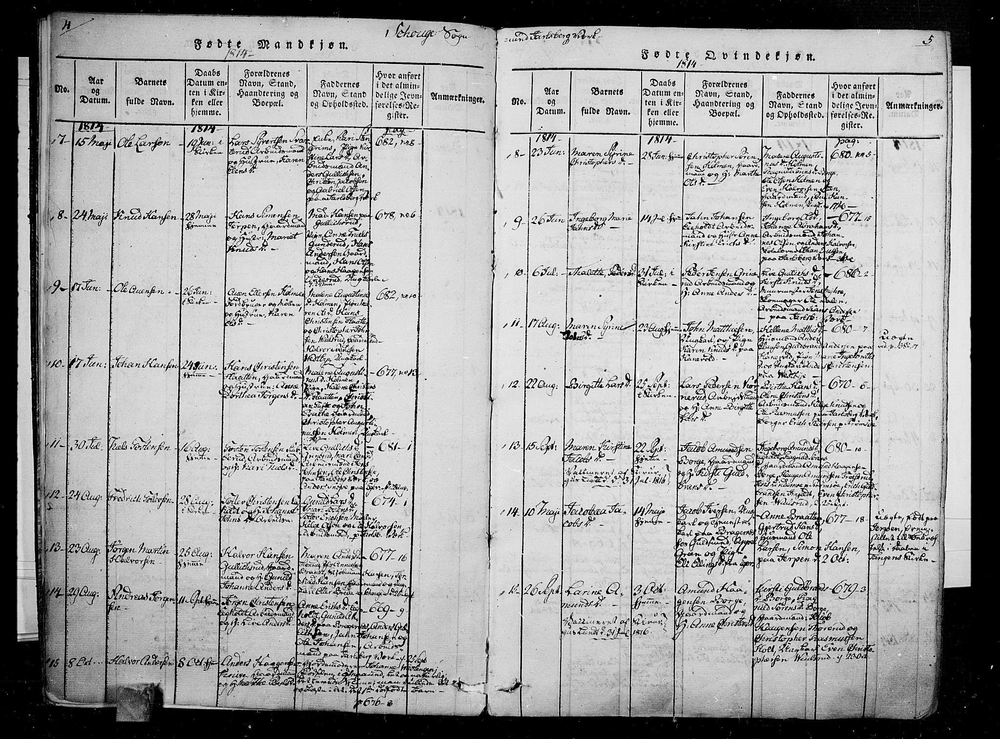 Skoger kirkebøker, SAKO/A-59/F/Fa/L0002: Parish register (official) no. I 2 /1, 1814-1842, p. 4-5