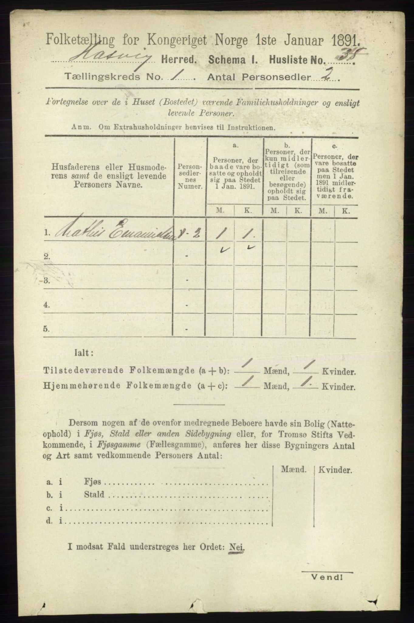 RA, 1891 census for 2015 Hasvik, 1891, p. 54