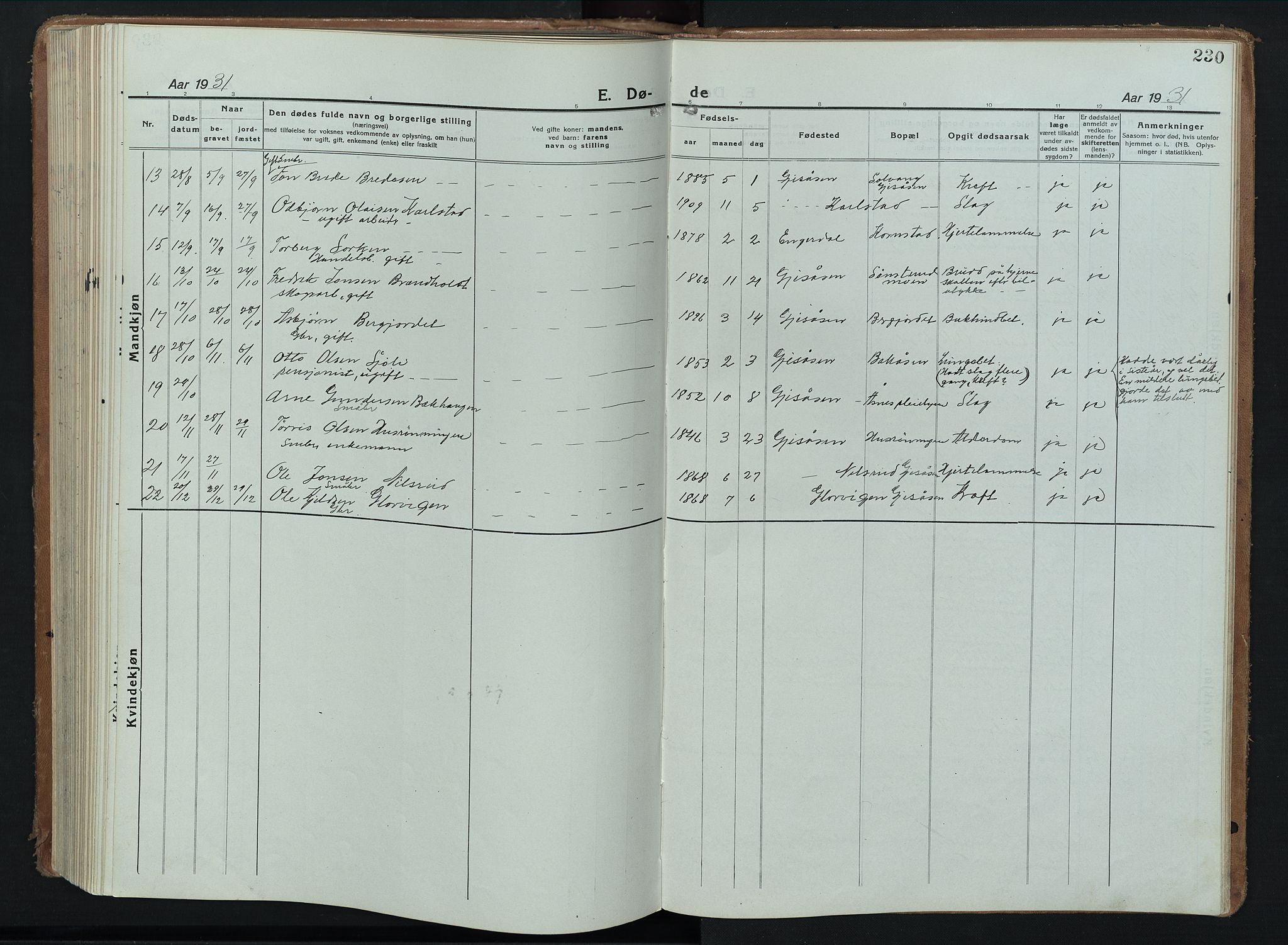 Åsnes prestekontor, AV/SAH-PREST-042/H/Ha/Hab/L0012: Parish register (copy) no. 12, 1921-1942, p. 230