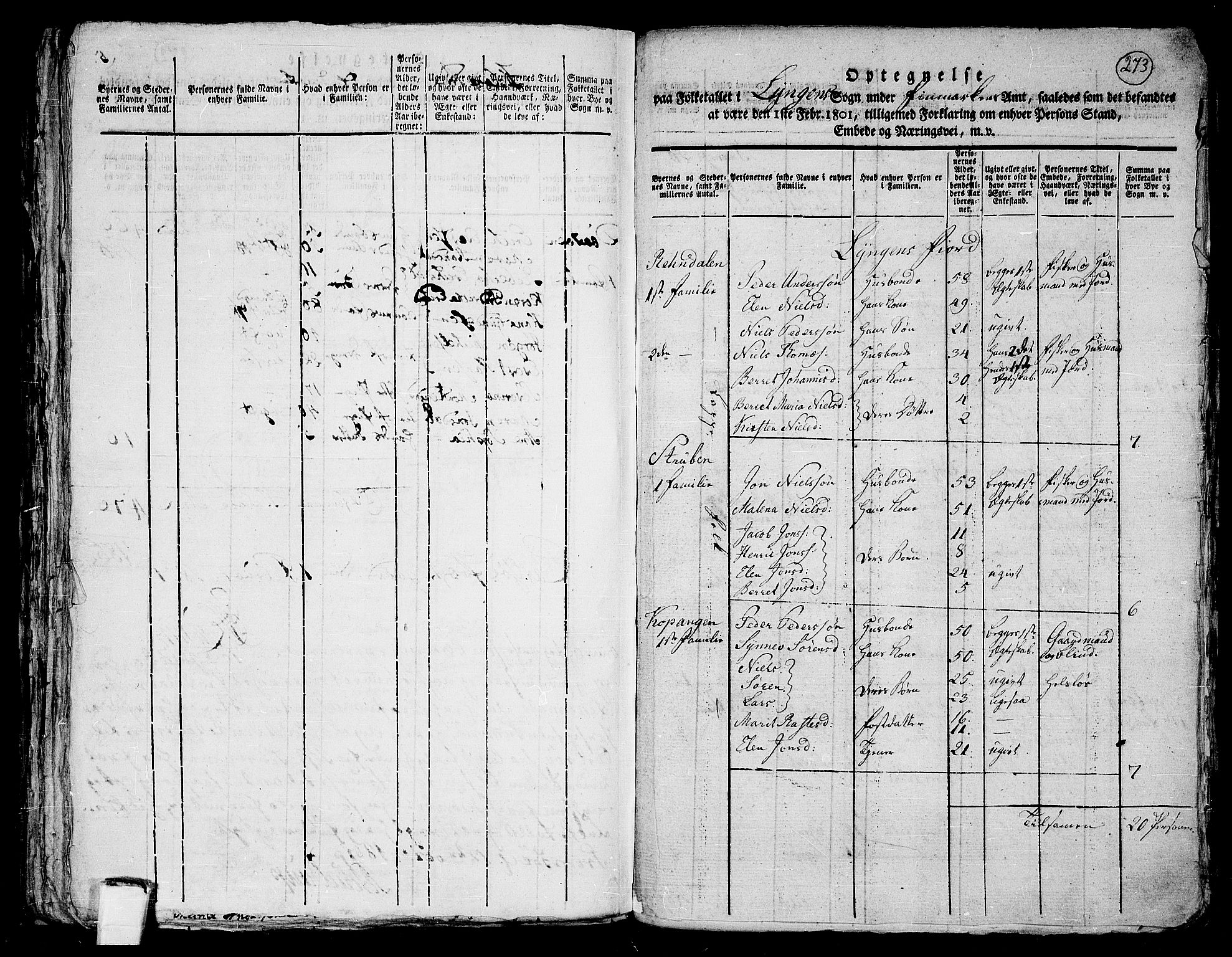 RA, 1801 census for 1938P Lyngen, 1801, p. 272b-273a