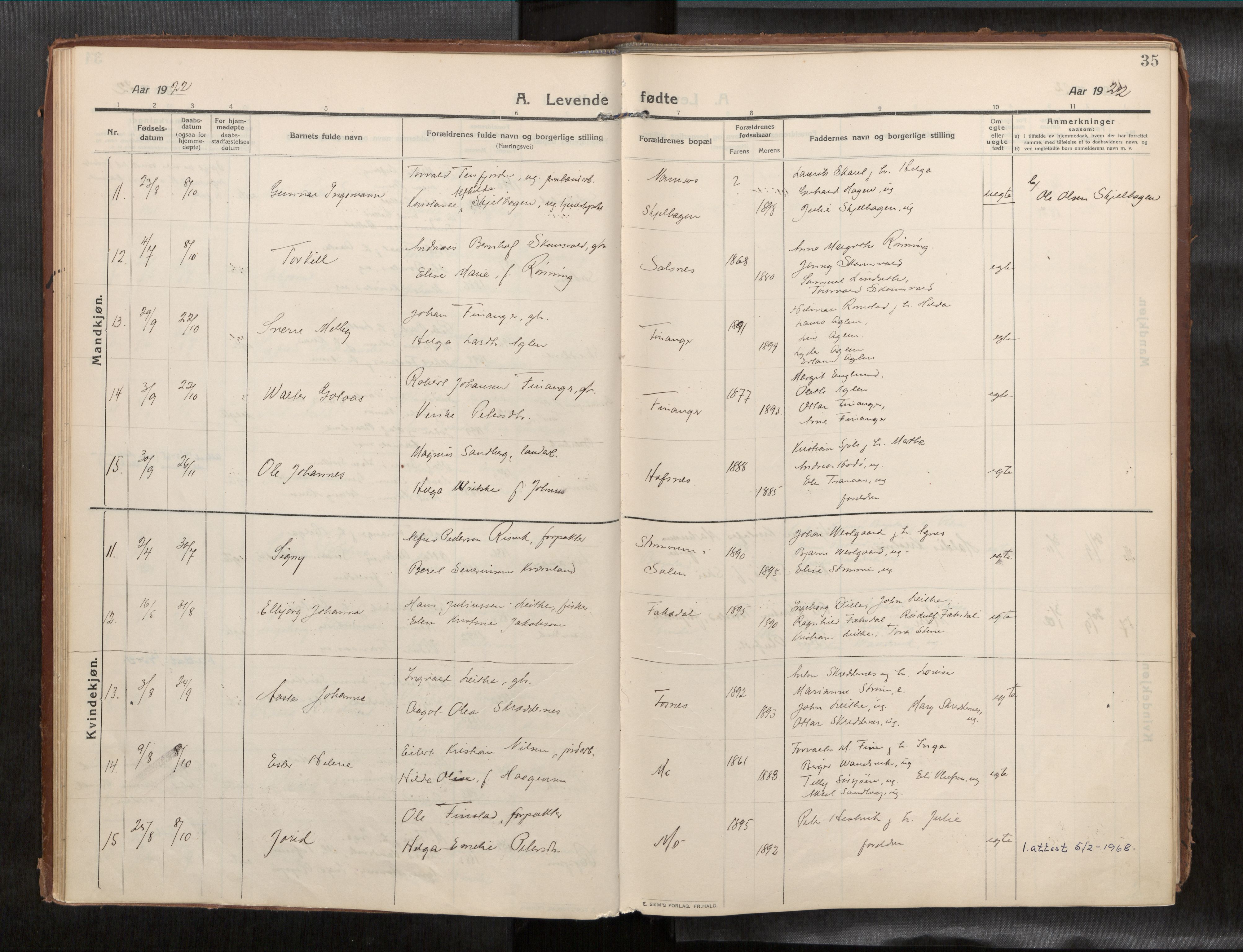 Ministerialprotokoller, klokkerbøker og fødselsregistre - Nord-Trøndelag, AV/SAT-A-1458/773/L0624a: Parish register (official) no. 773A16, 1910-1936, p. 35