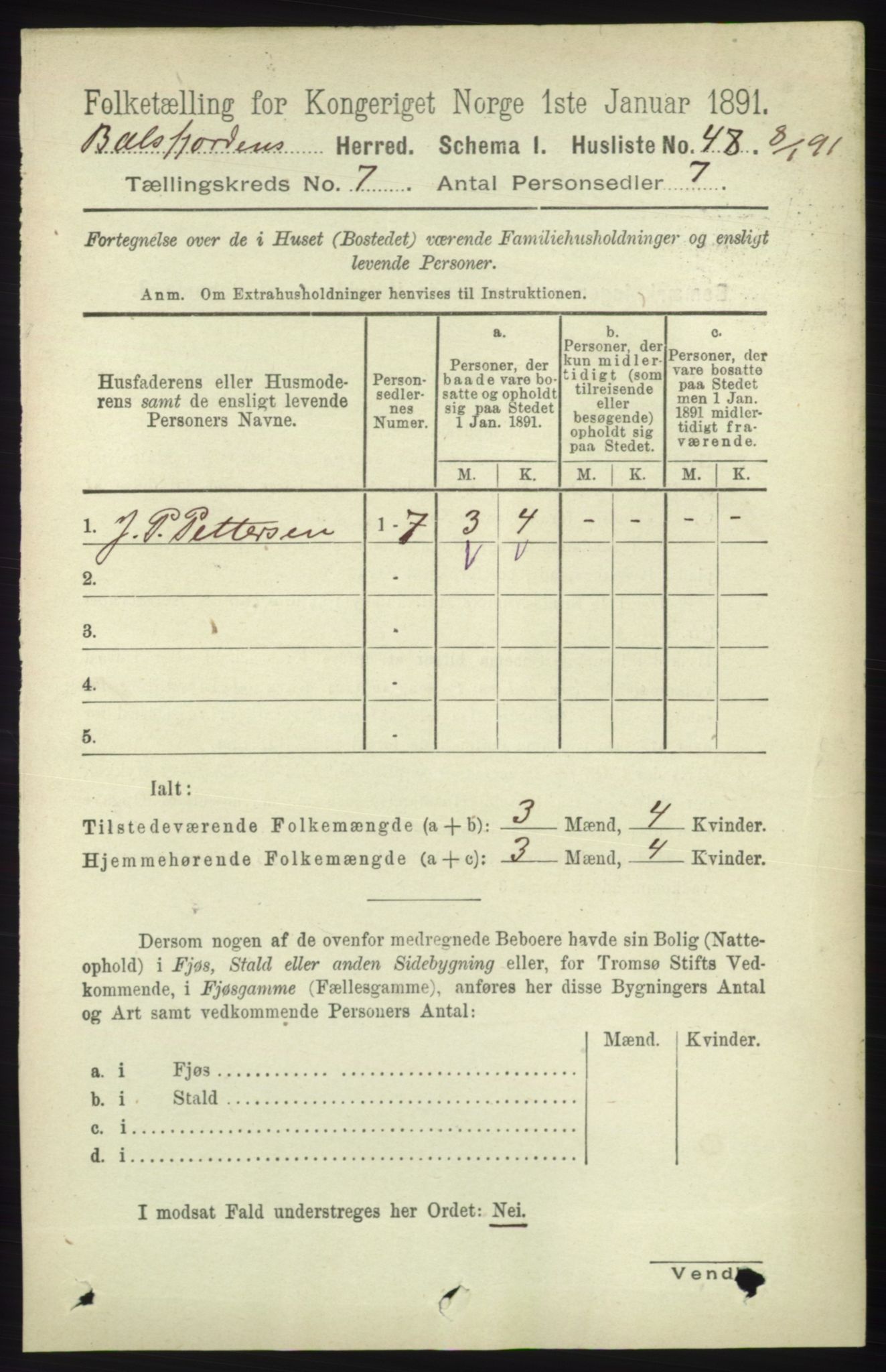 RA, 1891 census for 1933 Balsfjord, 1891, p. 2020