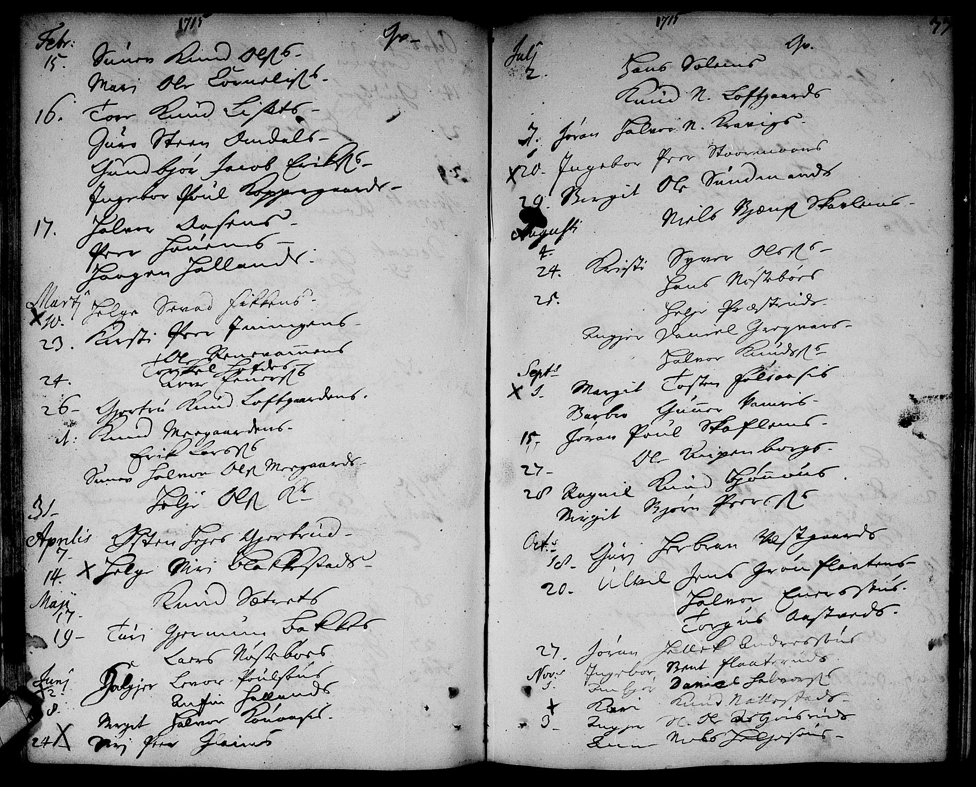 Rollag kirkebøker, AV/SAKO-A-240/F/Fa/L0002: Parish register (official) no. I 2, 1714-1742, p. 77