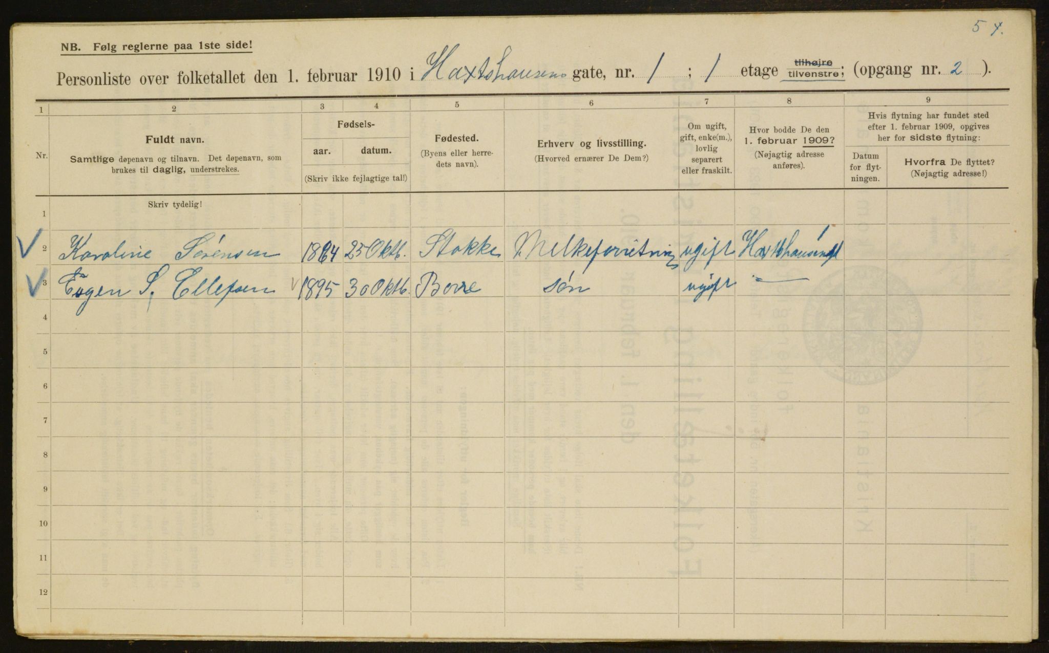 OBA, Municipal Census 1910 for Kristiania, 1910, p. 34383