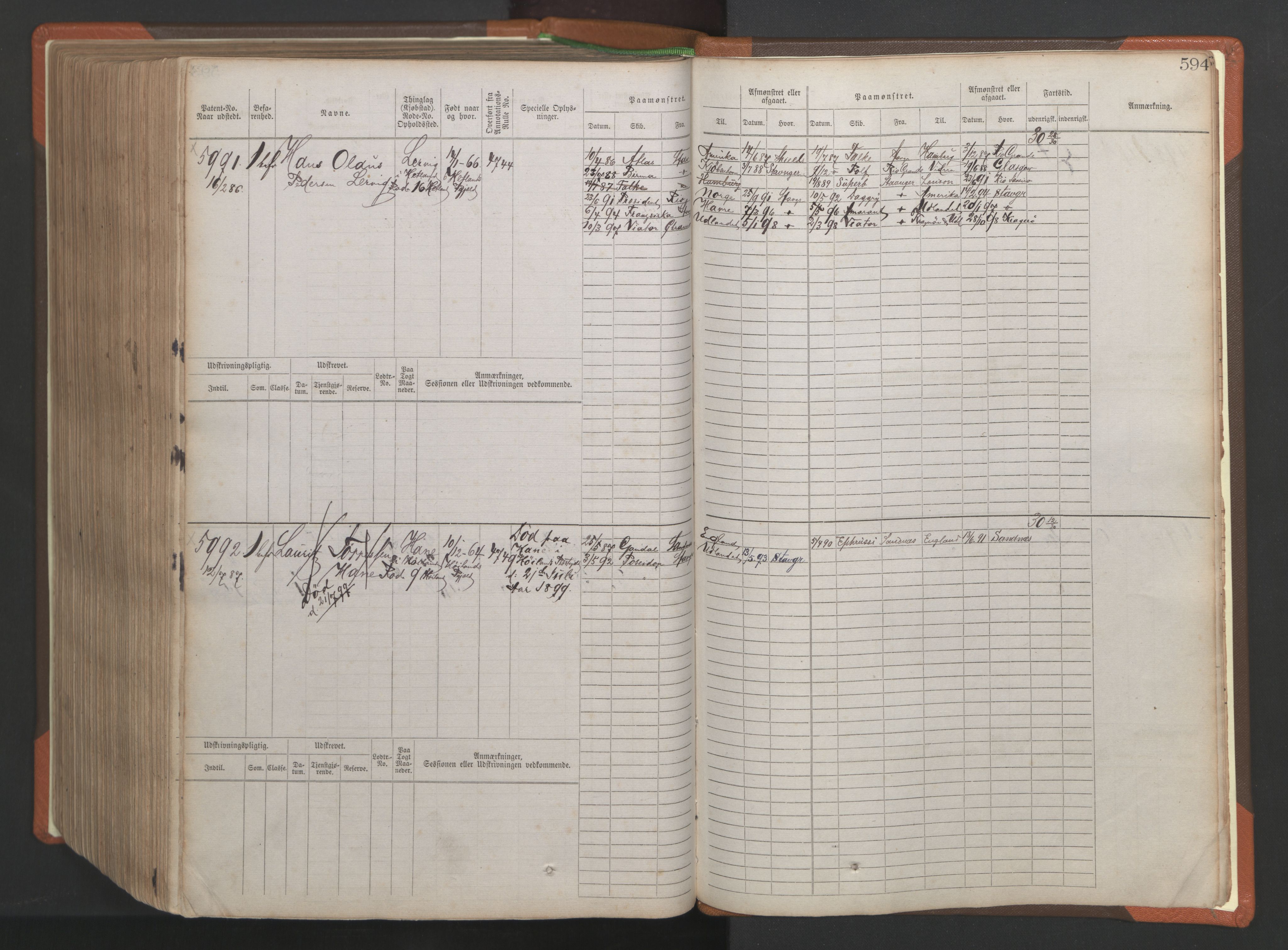 Stavanger sjømannskontor, AV/SAST-A-102006/F/Fb/Fbb/L0009: Sjøfartshovedrulle, patentnr. 4805-6006, 1879-1887, p. 601