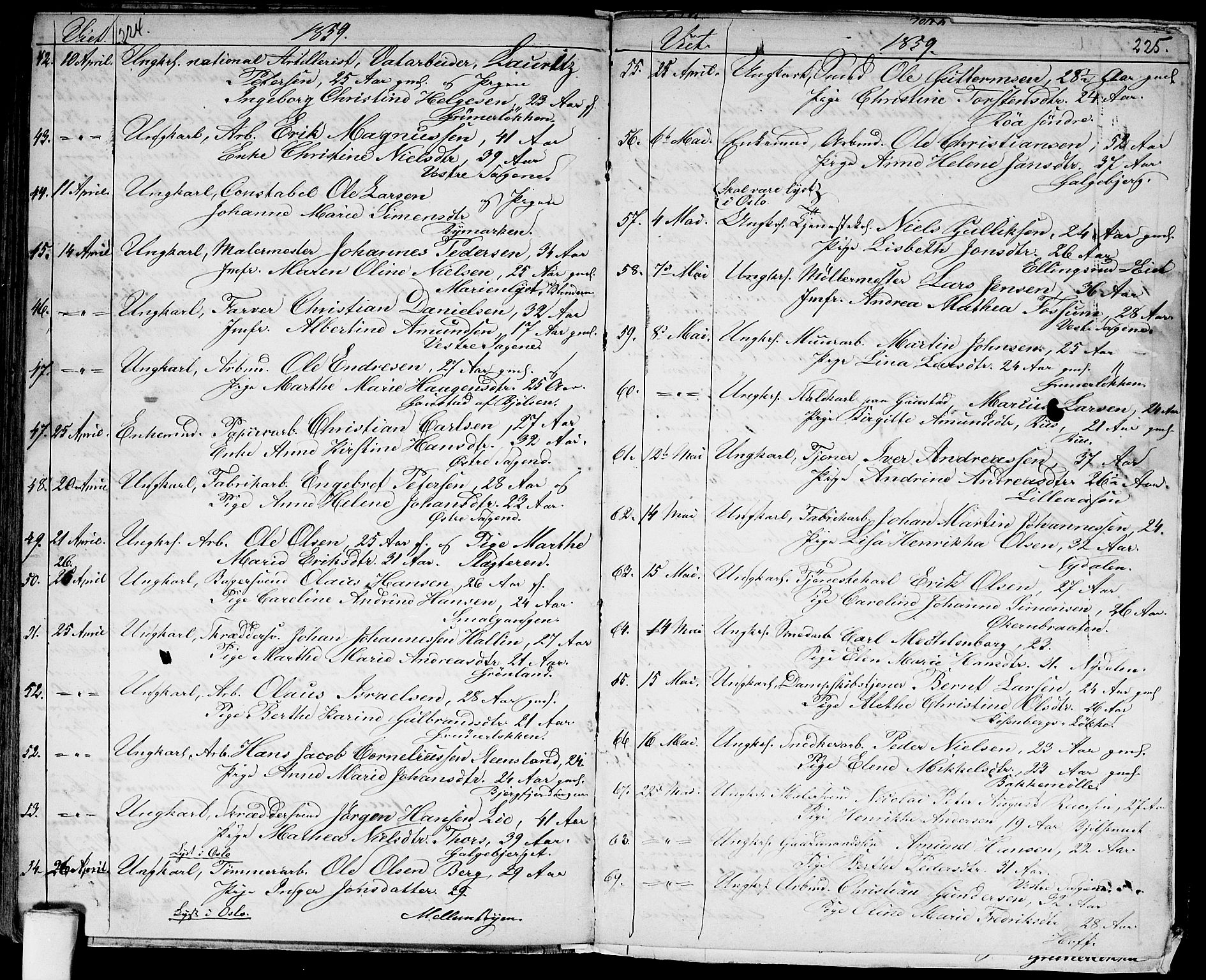 Aker prestekontor kirkebøker, AV/SAO-A-10861/G/L0011: Parish register (copy) no. 11, 1846-1859, p. 224-225