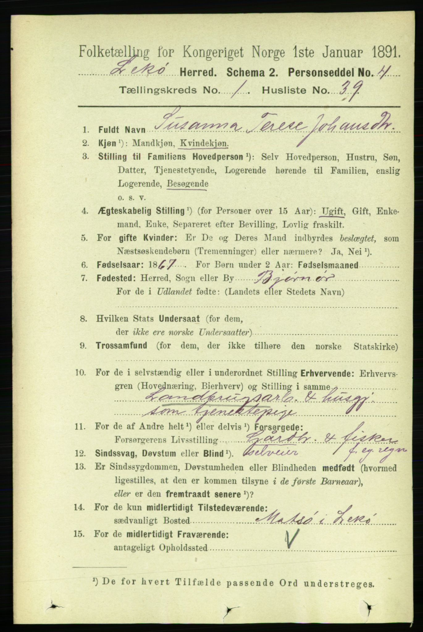 RA, 1891 census for 1755 Leka, 1891, p. 394