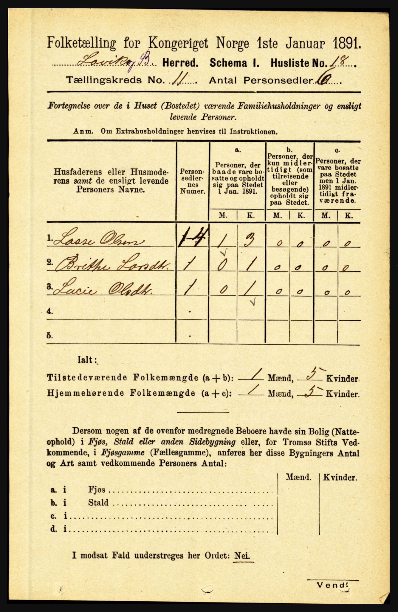 RA, 1891 census for 1415 Lavik og Brekke, 1891, p. 2125