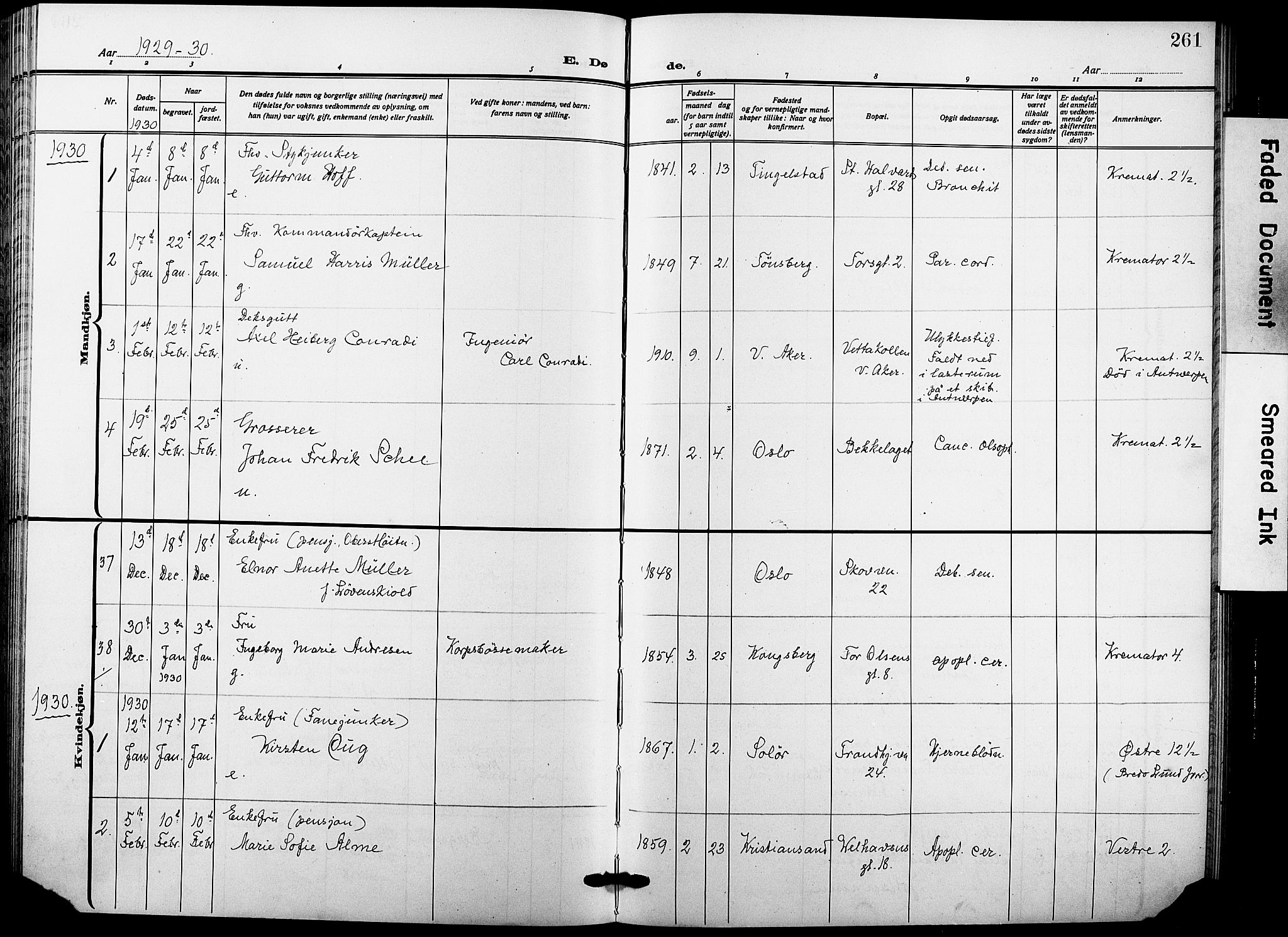 Garnisonsmenigheten Kirkebøker, AV/SAO-A-10846/F/Fa/L0016: Parish register (official) no. 16, 1922-1930, p. 261