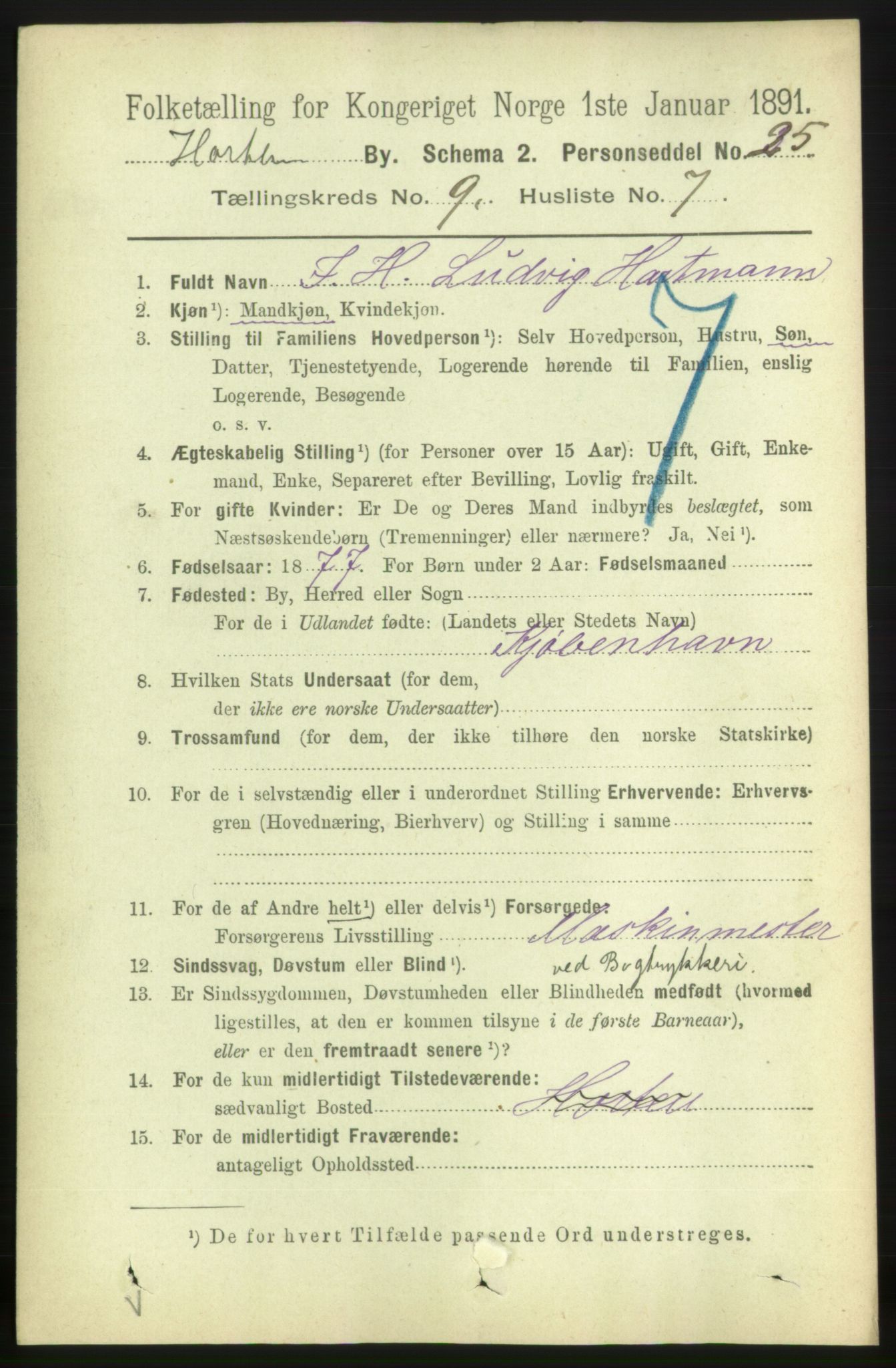 RA, 1891 census for 0703 Horten, 1891, p. 5618