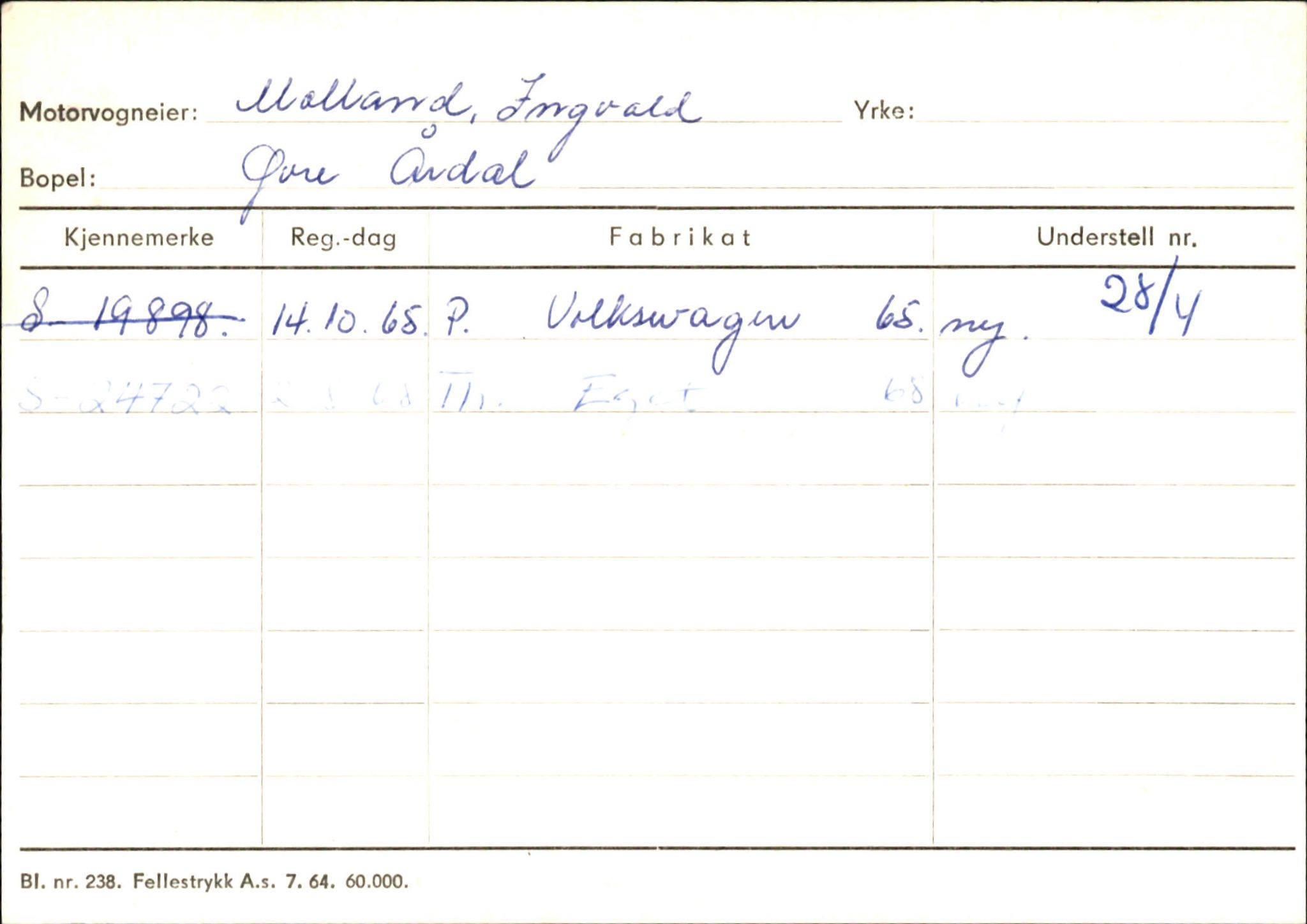 Statens vegvesen, Sogn og Fjordane vegkontor, SAB/A-5301/4/F/L0145: Registerkort Vågsøy S-Å. Årdal I-P, 1945-1975, p. 1828