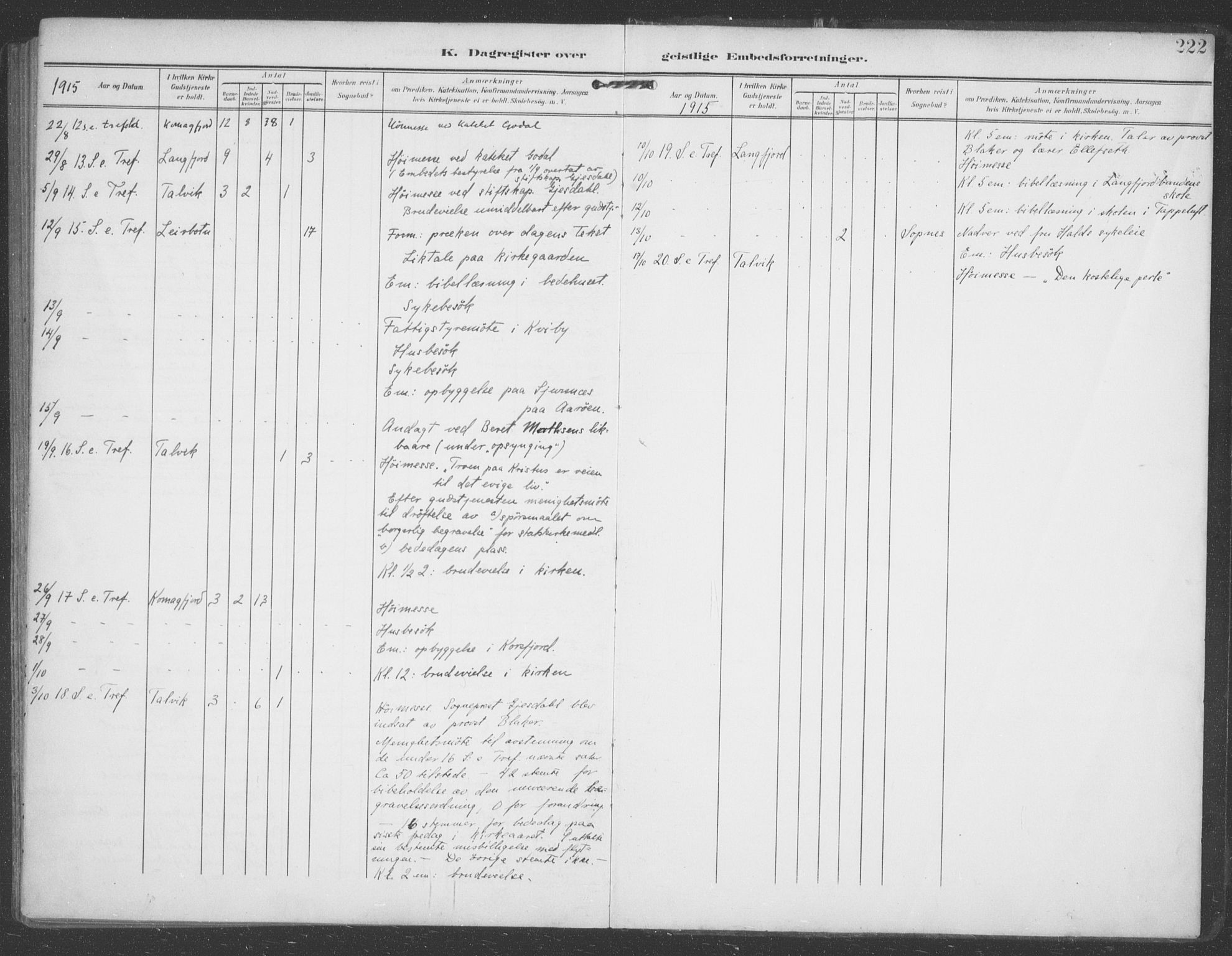 Talvik sokneprestkontor, SATØ/S-1337/H/Ha/L0017kirke: Parish register (official) no. 17, 1906-1915, p. 222